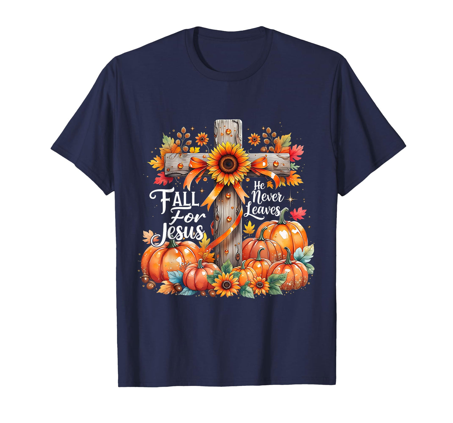 Fall for Jesus Christian Pumpkin Autumn Cross T-Shirt