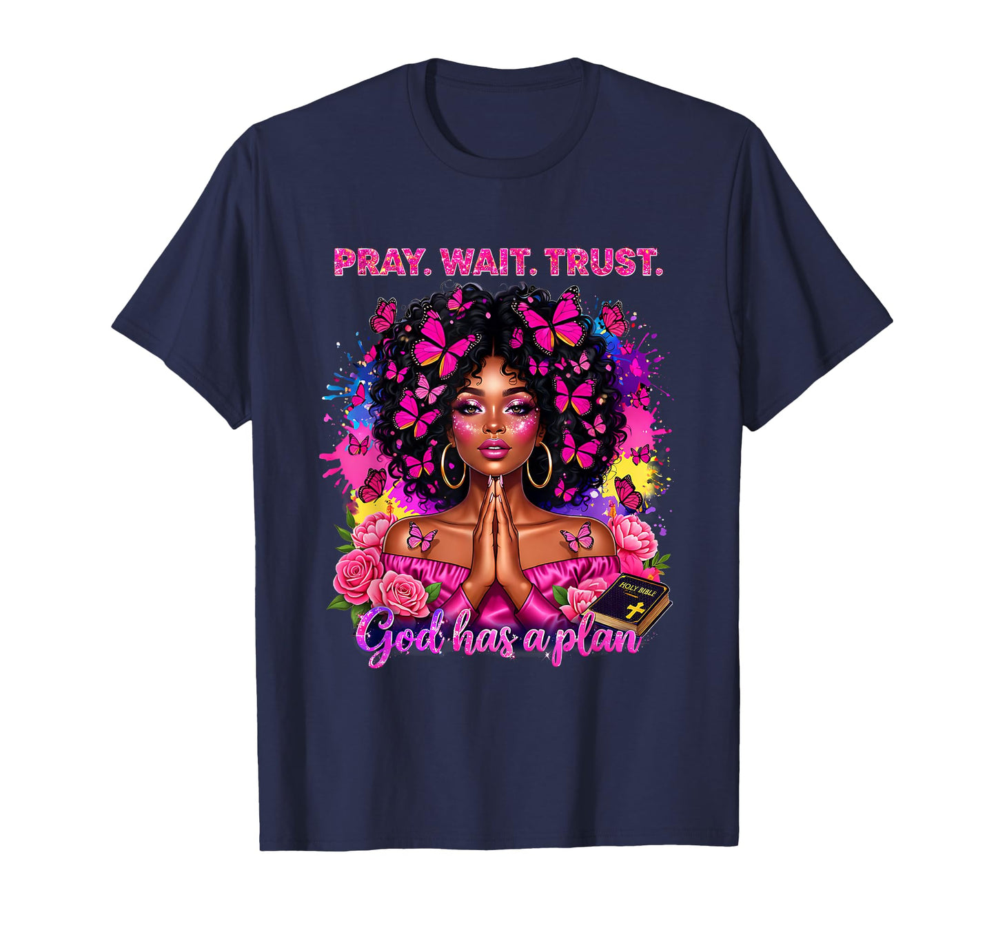 Christian Afro Faith God African American Black Women T-Shirt - T-Shirt | Navy