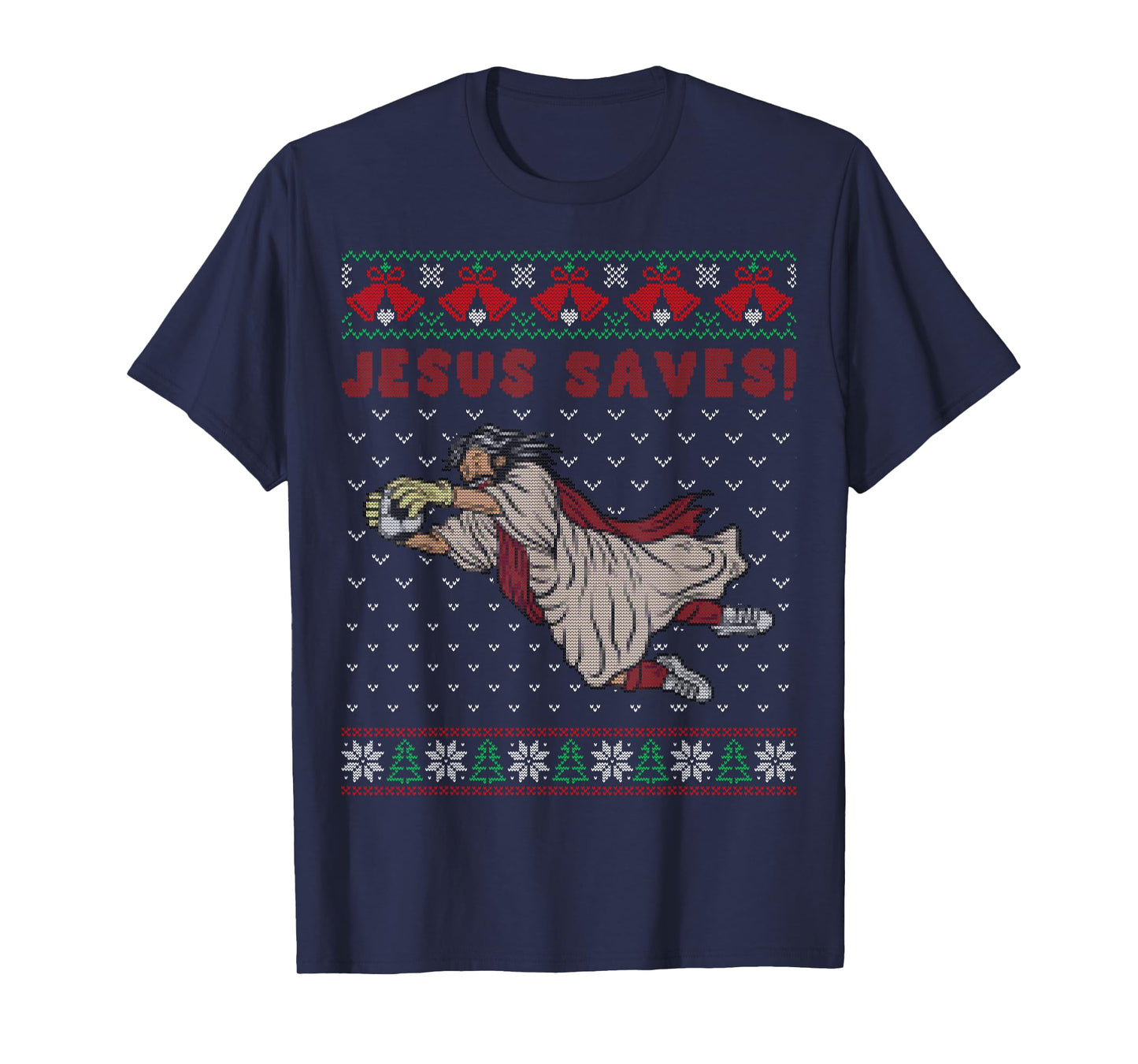 Jesus Saves Football Goalkeeper Goal Ugly Christmas Sweater T-Shirt