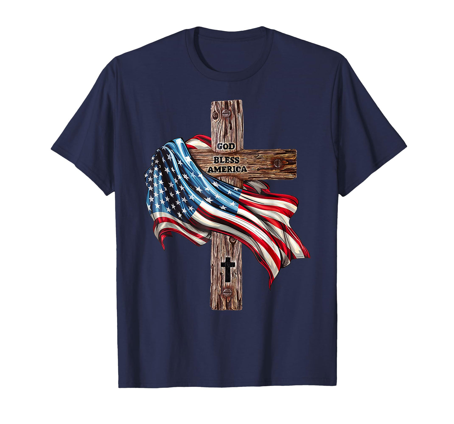 God Bless America Cross American Flag US Patriotic Christian T-Shirt