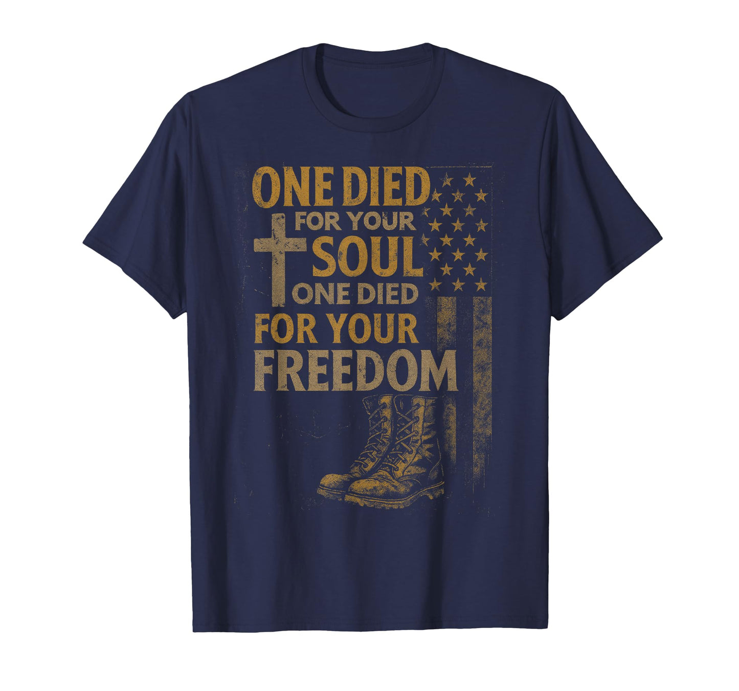 Christian Cross Military Veteran American Flag Faith Freedom T-Shirt