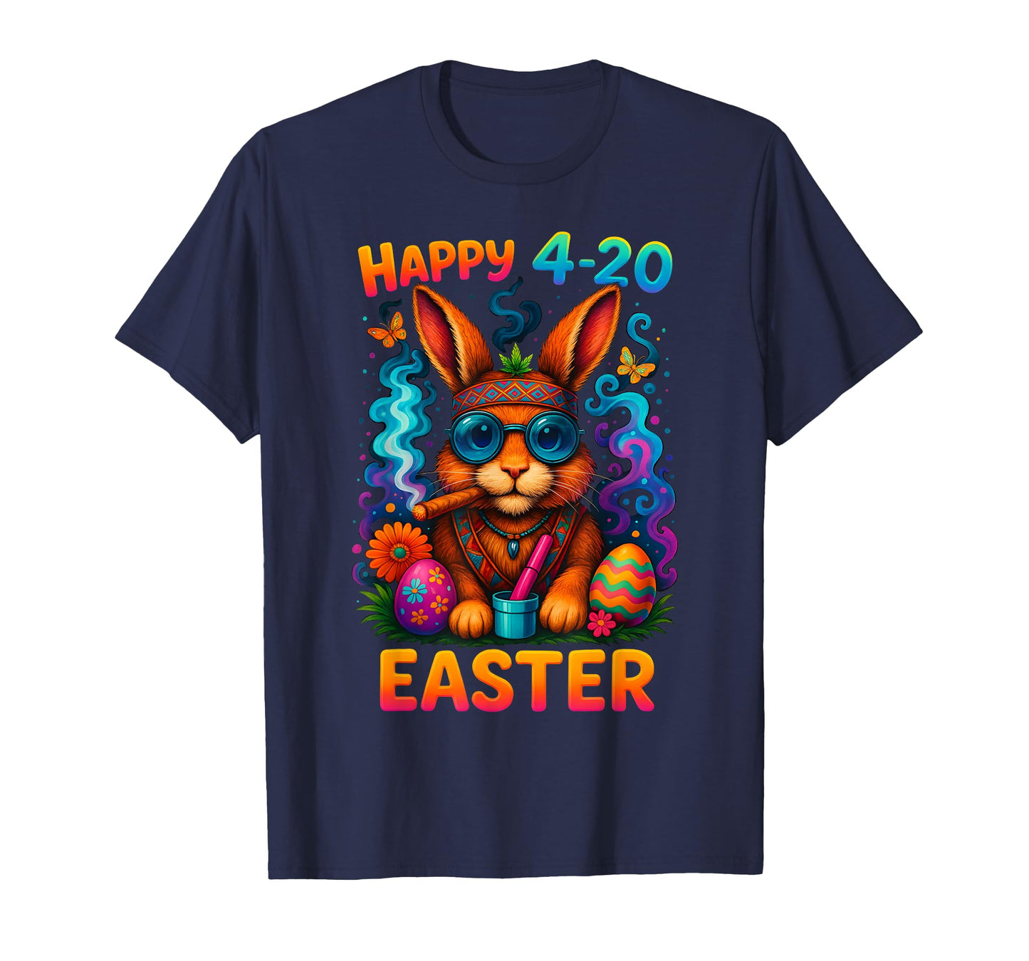 Happy 420 Easter Day Bunny Smoking Weed Marijuana Funny 420 T-Shirt