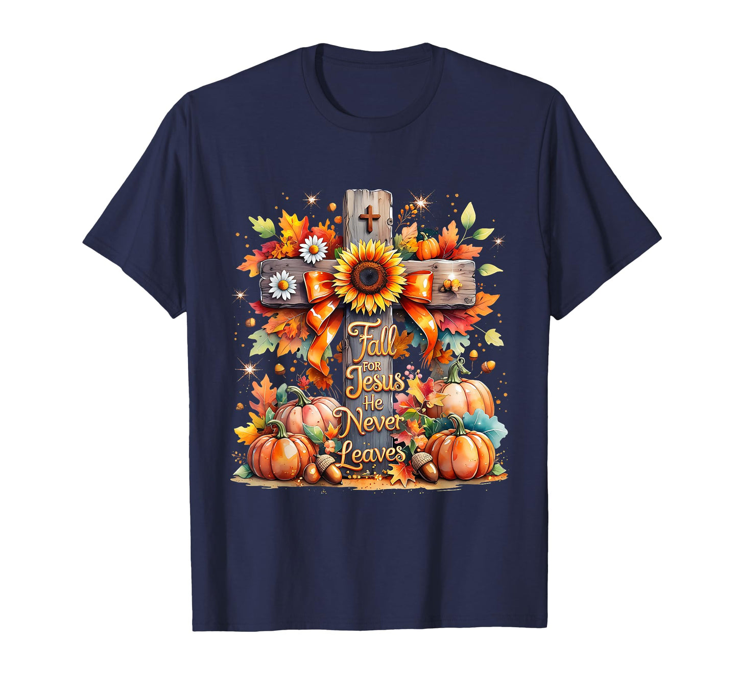 Fall for Jesus Christian Pumpkin Autumn Cross T-Shirt