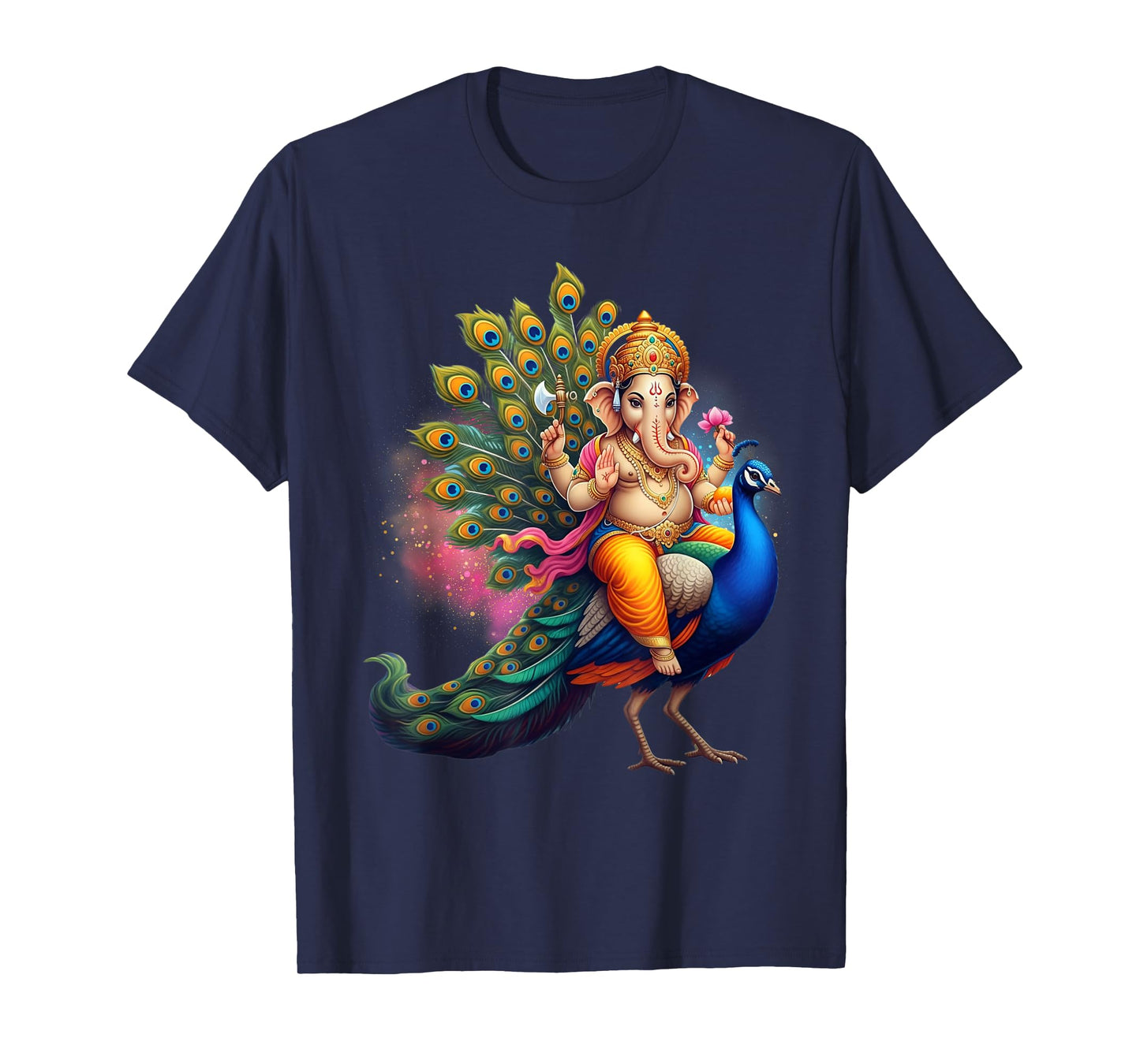 Hindu Elephant God Ganesha Riding Peacock With Ganesh Puja T-Shirt