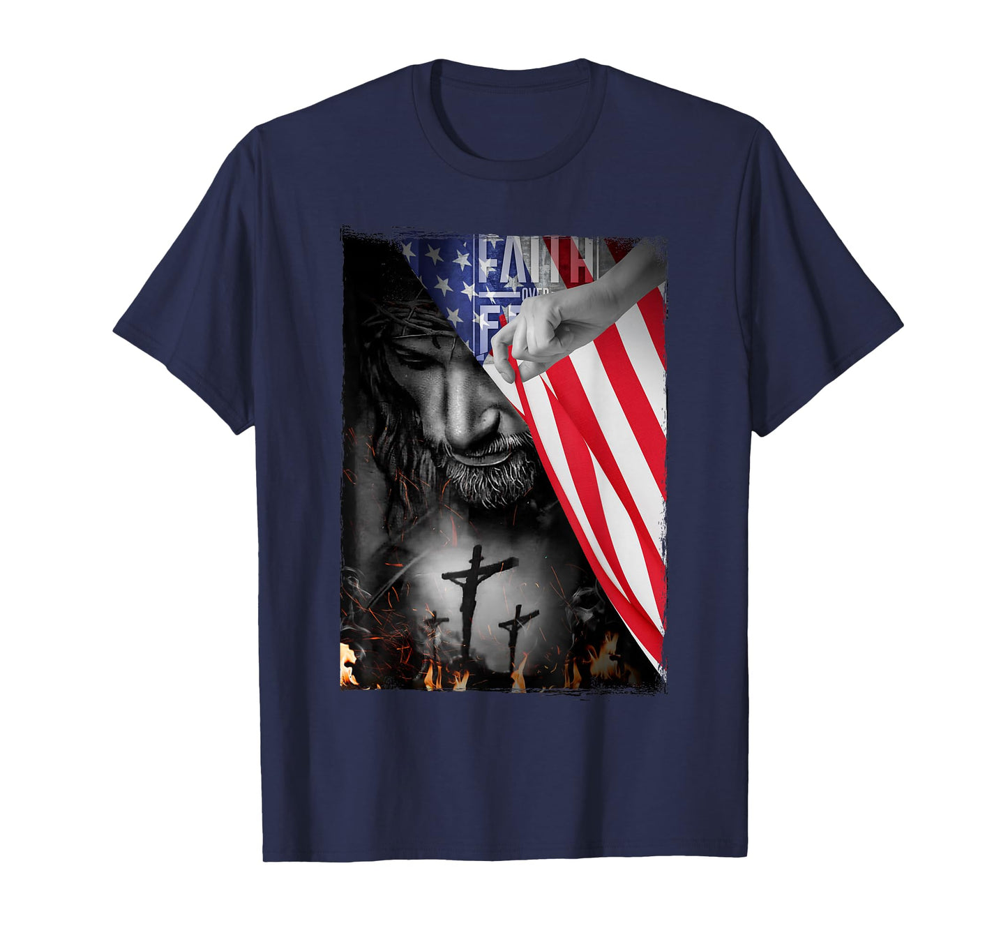 Faith Over Fear, Jesus American Flag Patriot Christian Gift T-Shirt