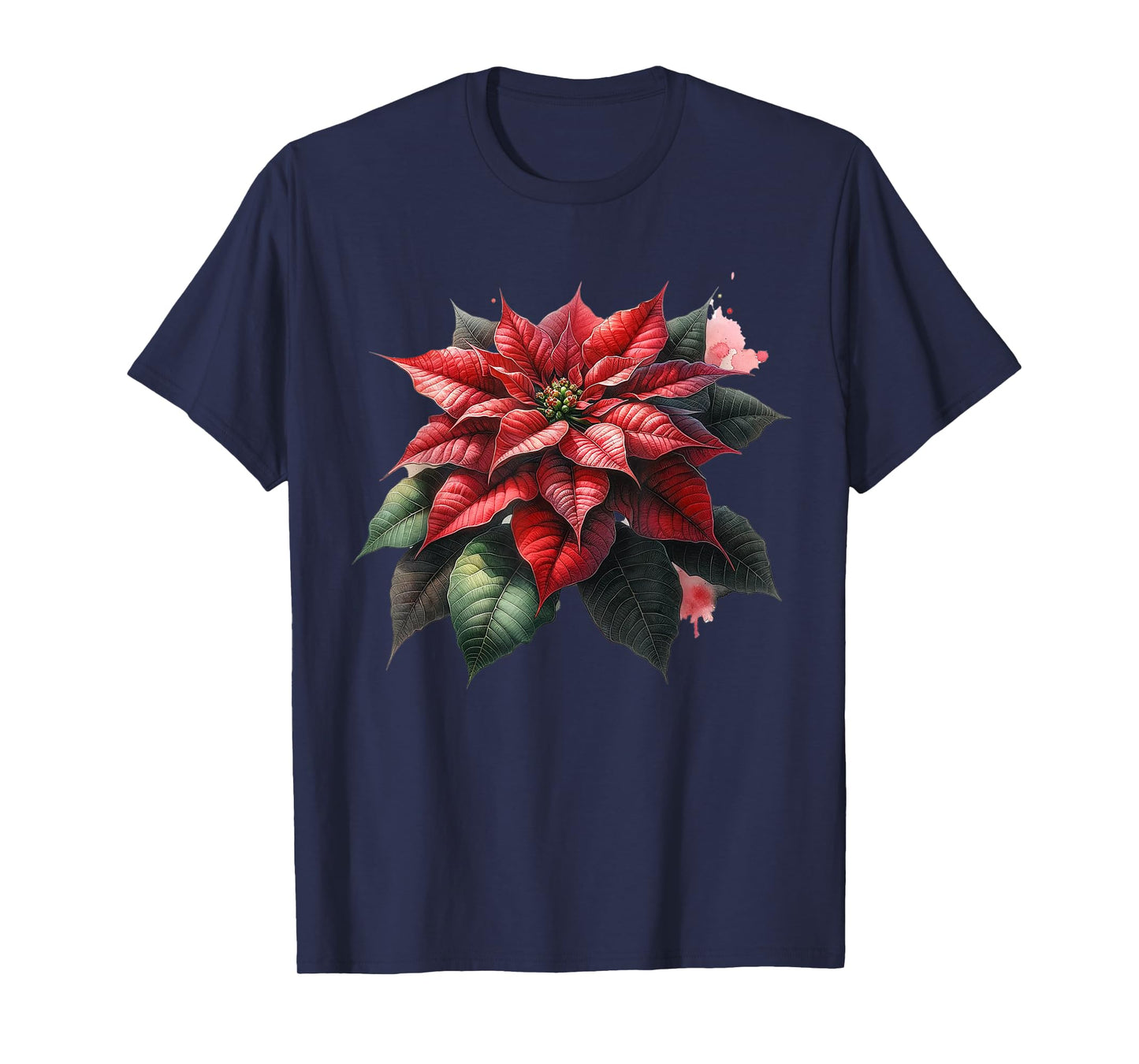 Poinsettia Watercolor Flower Holiday Christmas Graphics T-Shirt