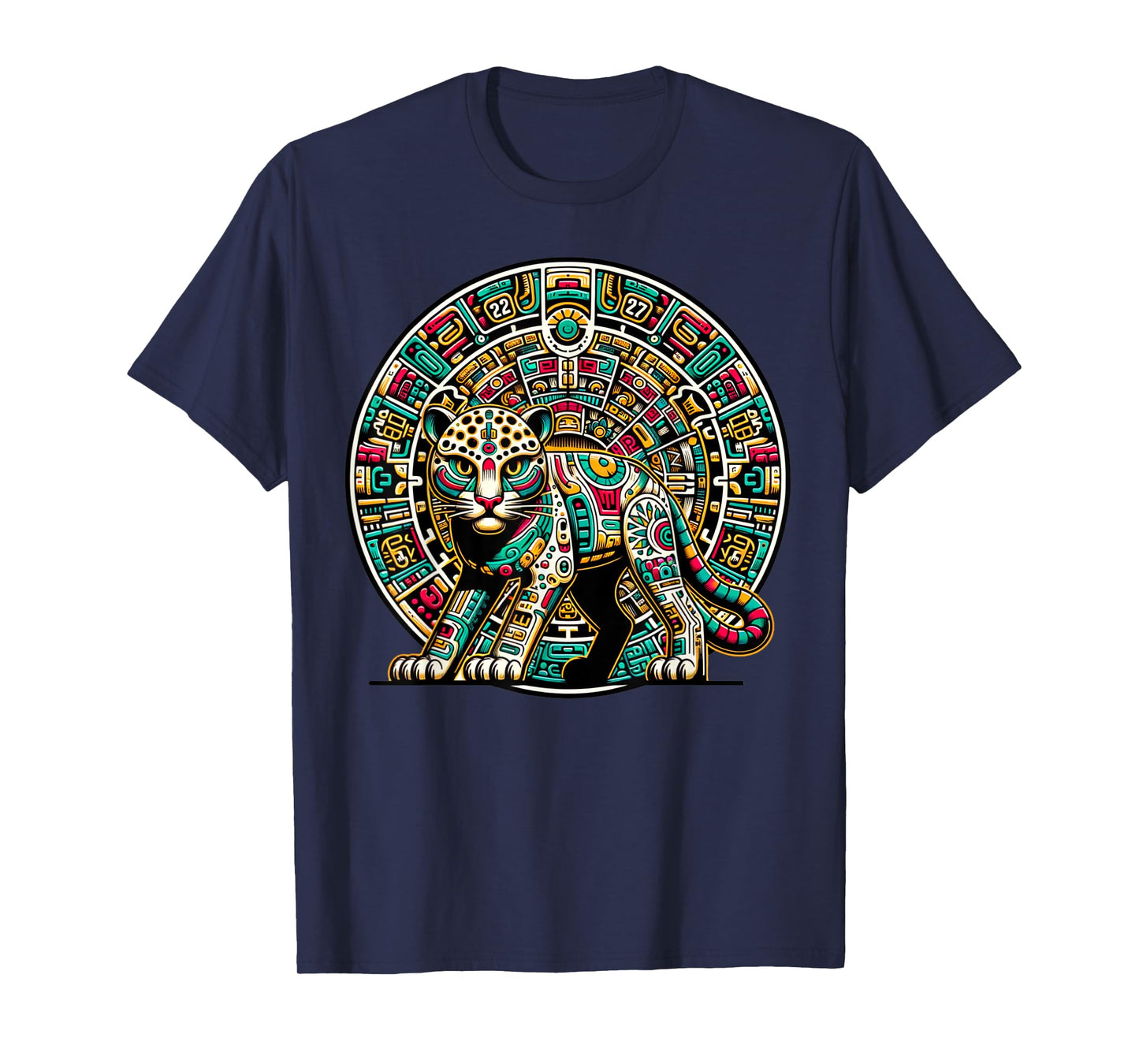 Aztec God Tezcatlipoca And Leopard With The Mayan Calendar T-Shirt