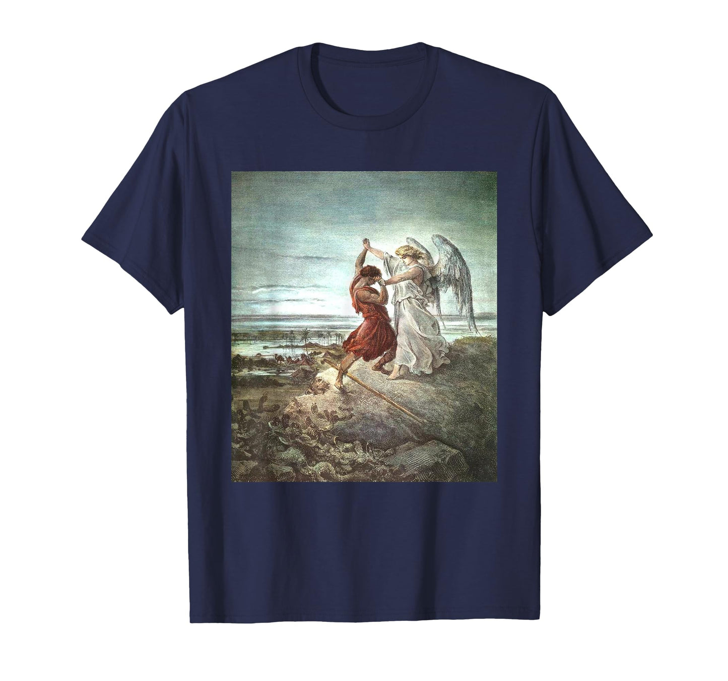 Jacob Wrestling With The Angel T-Shirt - Unisex-Adults, Black, Small