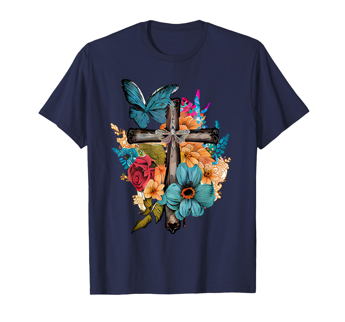 Jesus Cross Butterfly Flower Christian Faith Motivation T-Shirt