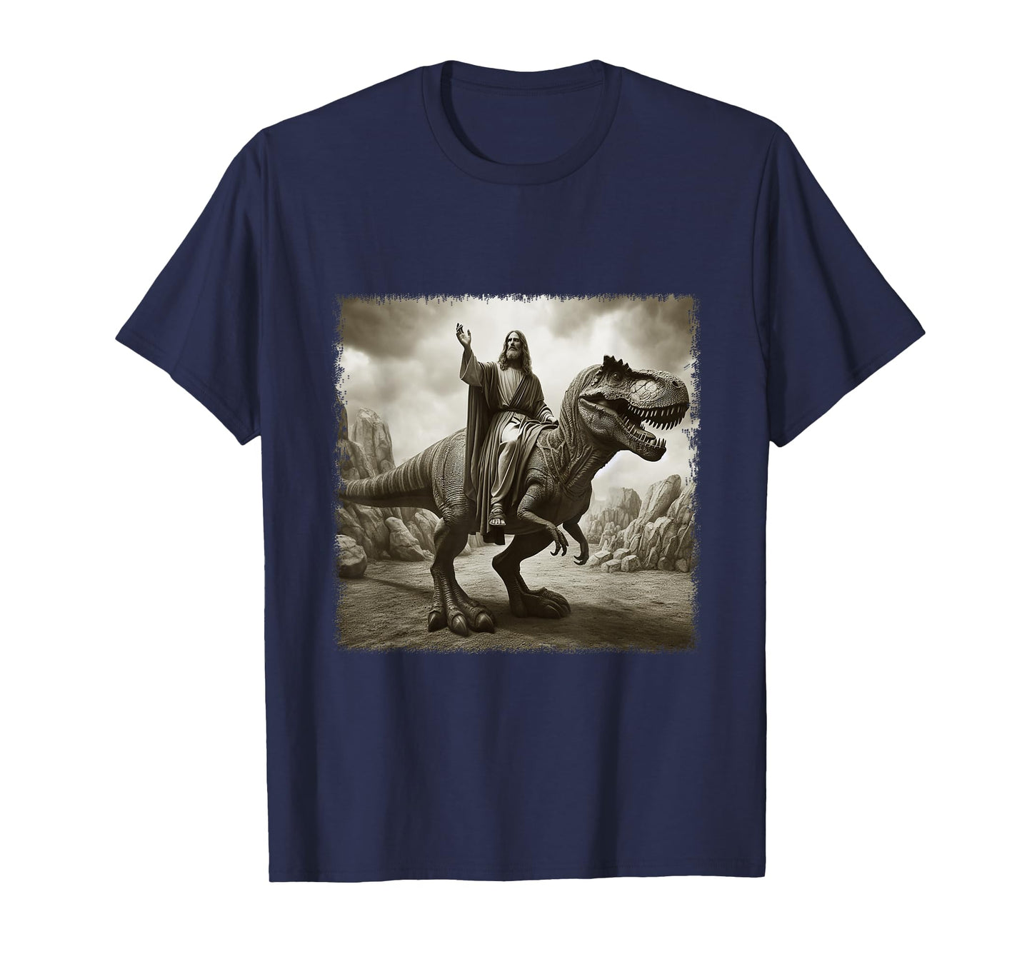Vintage Jesus Riding T Rex Dinosaur Believers Christian T-Shirt