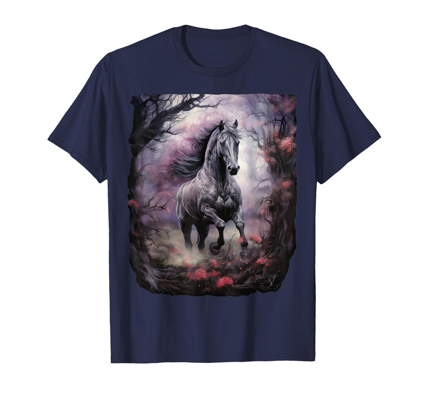 Beautiful Horse running through the forest by night T-Shirt