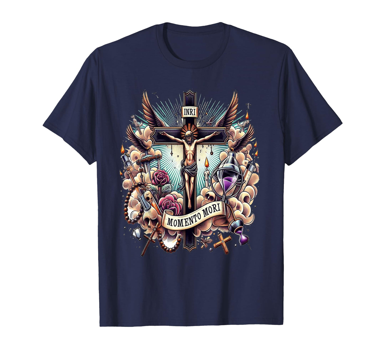 Memento Mori Catholic Crucifix Traditional Latin Mass Skull T-Shirt