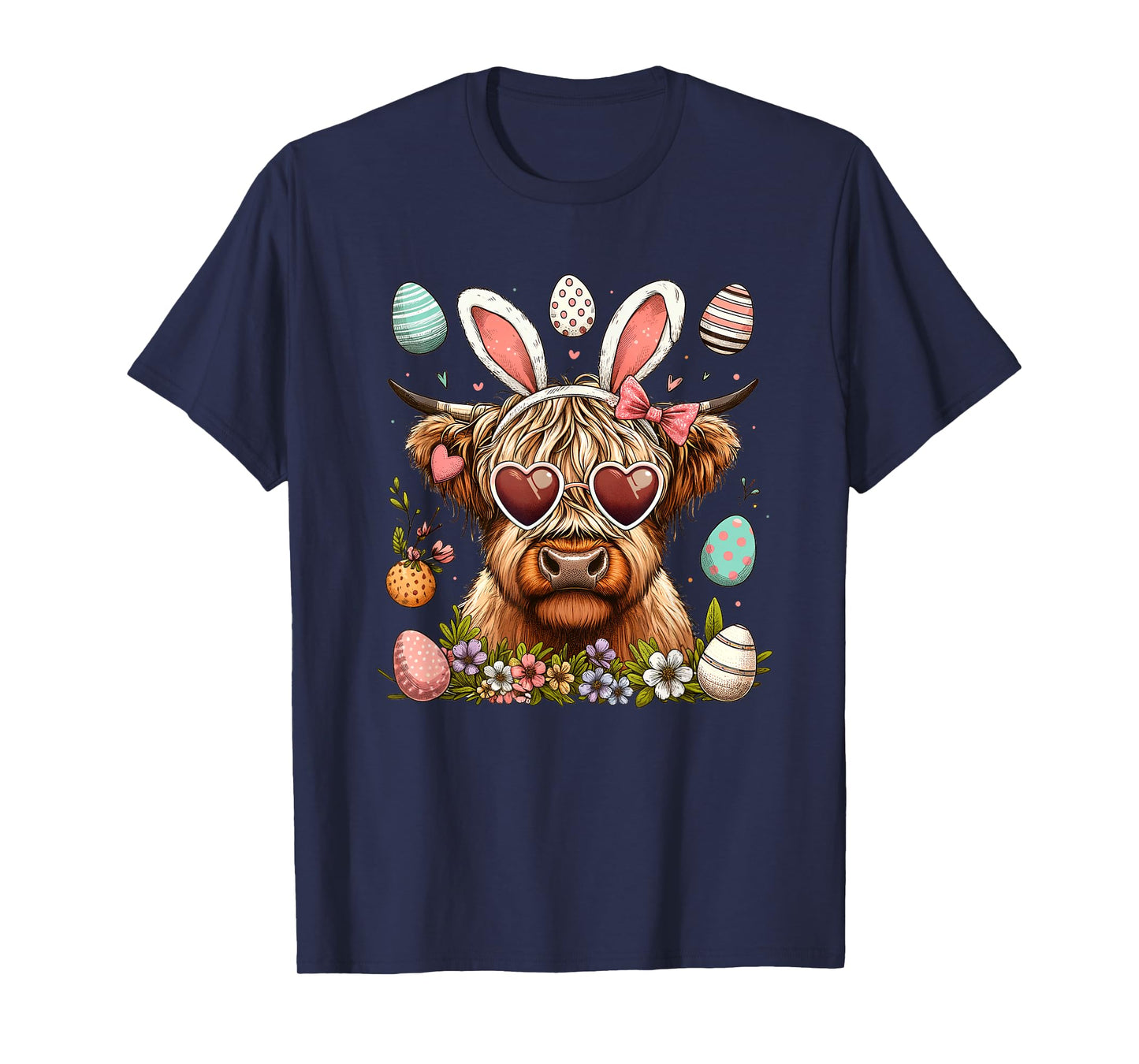 Happy Easter Day Highland Cow Easter Bunny Rabbit Women Kids T-Shirt