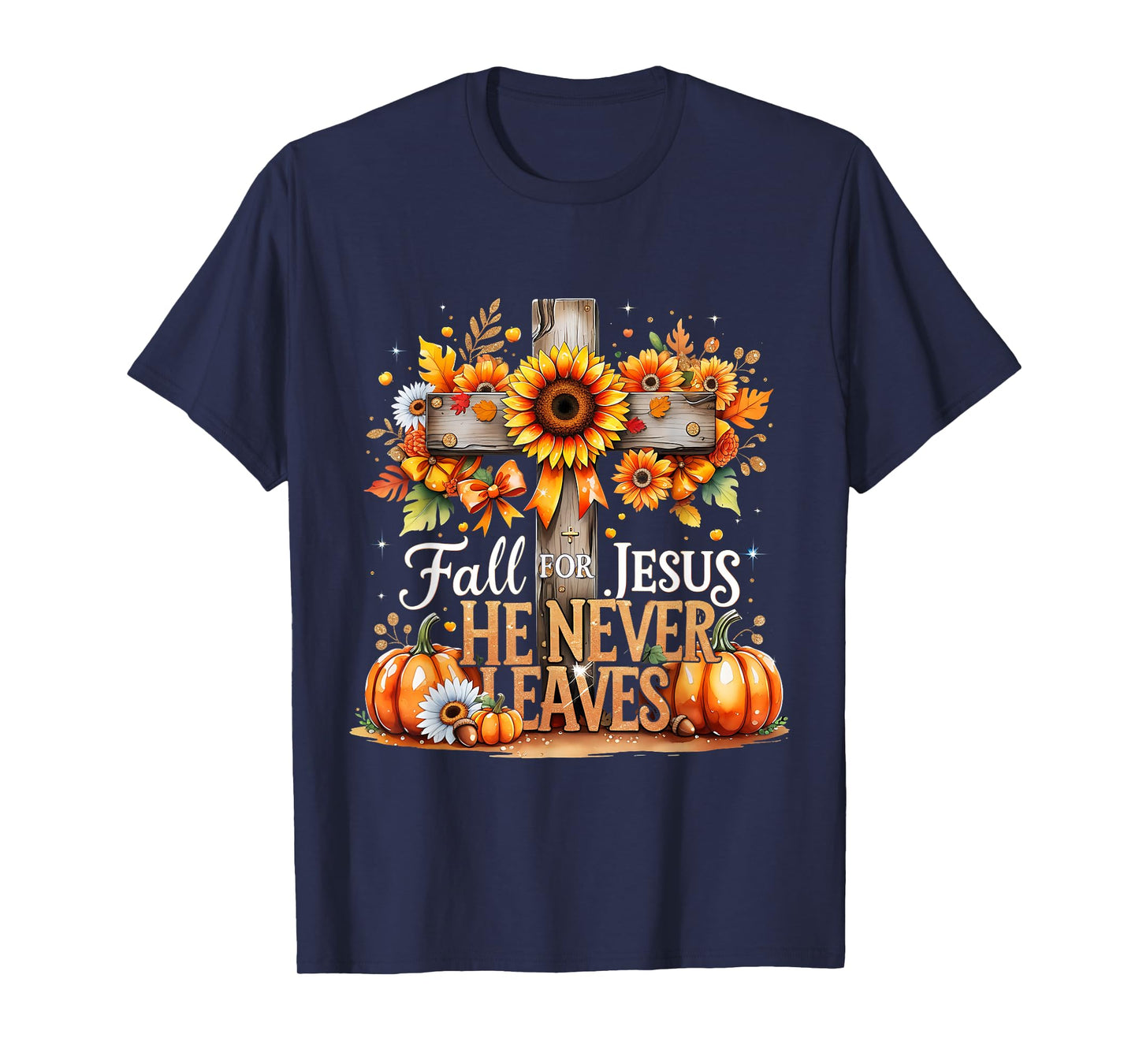 Fall for Jesus Christian Pumpkin Autumn Cross T-Shirt