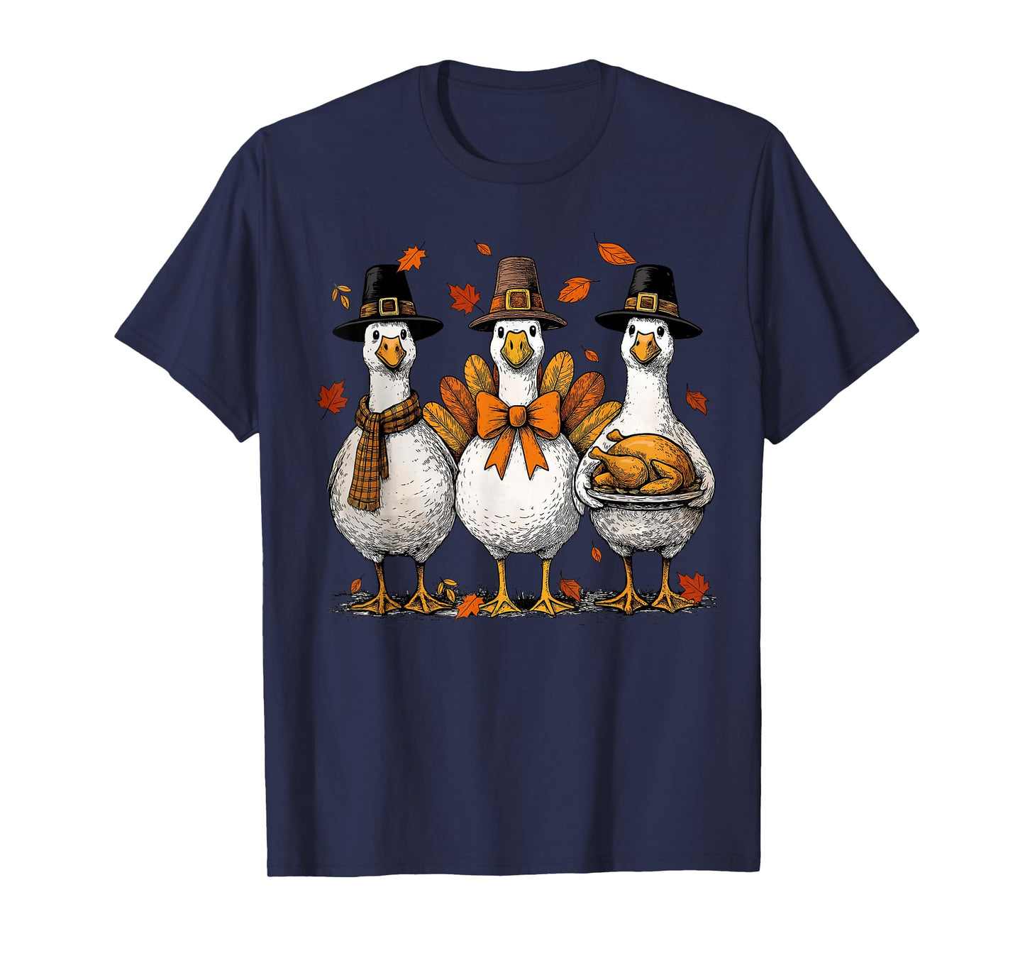 Goose Thanksgiving Goose Fall Leaves Autumn Turkey T-Shirt