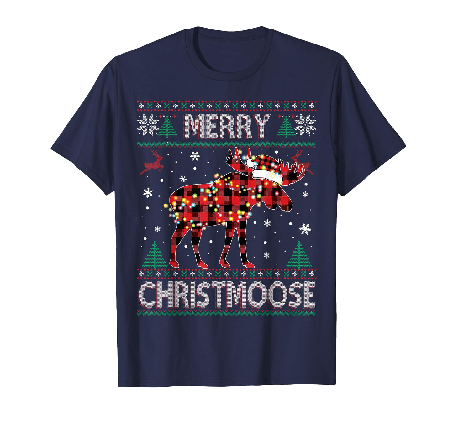 Merry Christmoose Christmas Moose Red Plaid Ugly Sweater T-Shirt