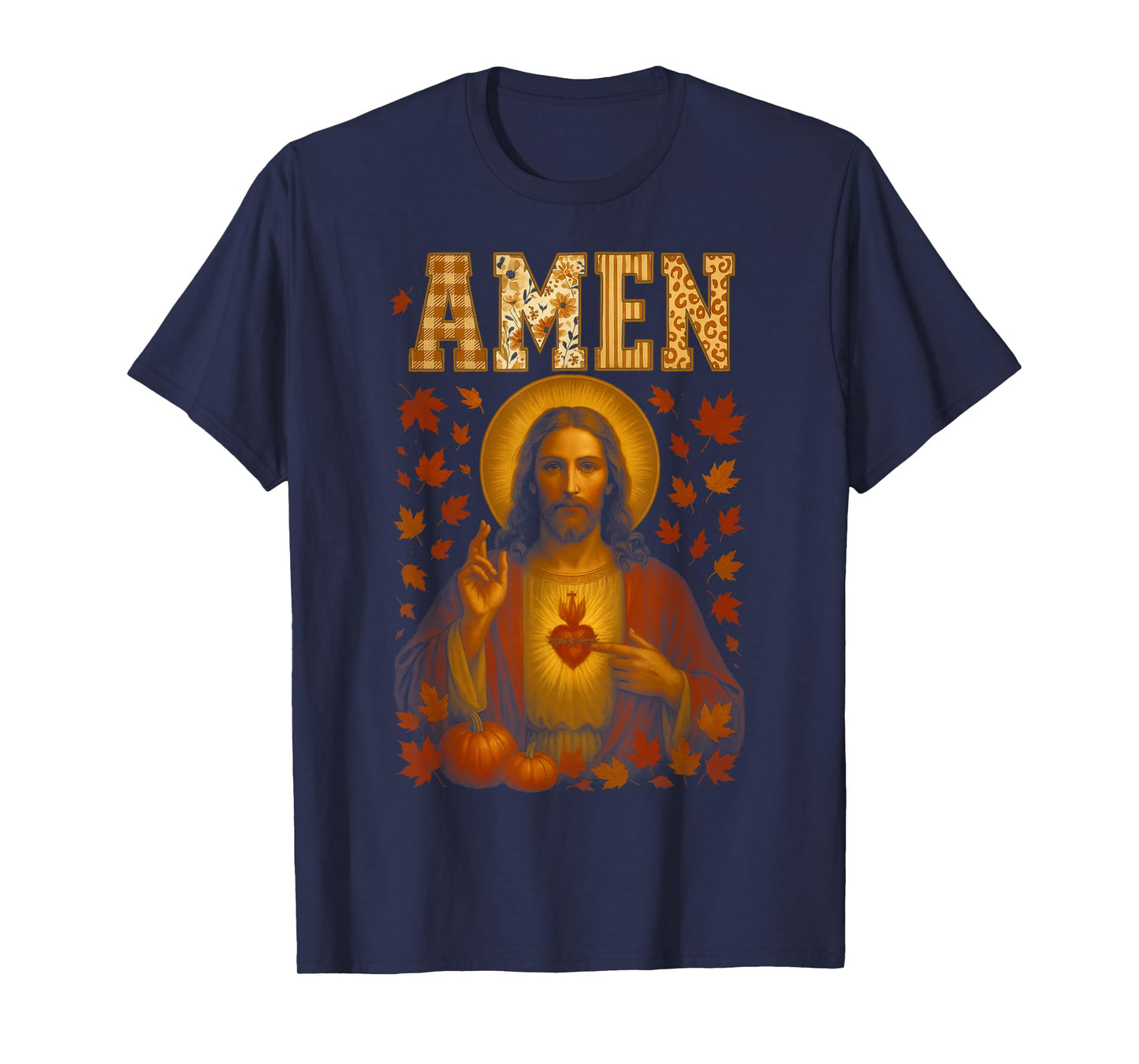 HUGvyn Amen Fall Jesus Christian Bible Verses Thanksgiving T-Shirt