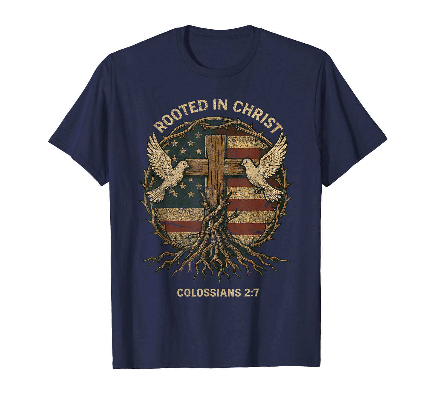 Rooted in Christ Stylish Retro Christian Cross Roots Belief T-Shirt