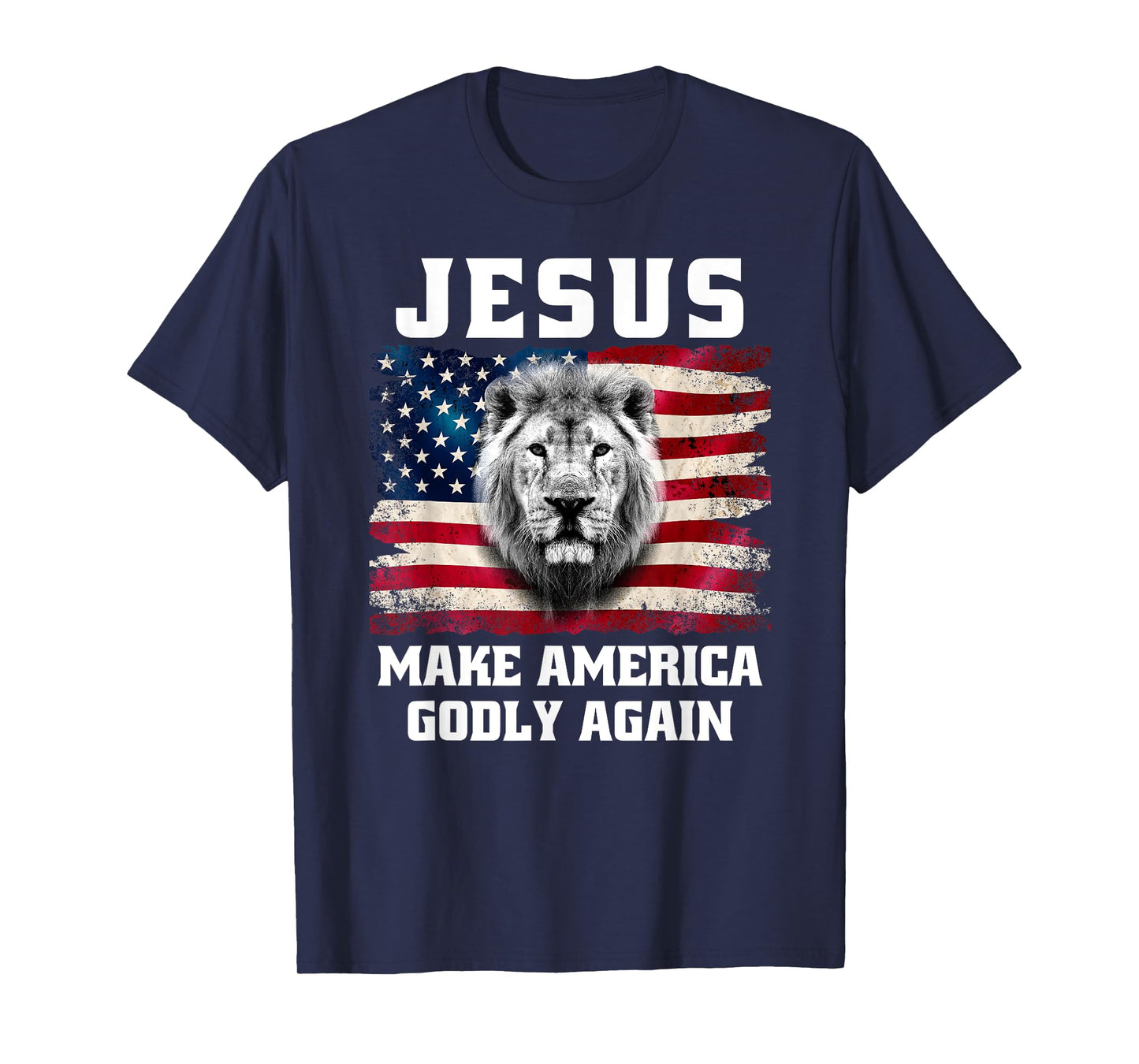 Jesus Make America Godly Again Christian Faith USA Flag Lion T-Shirt