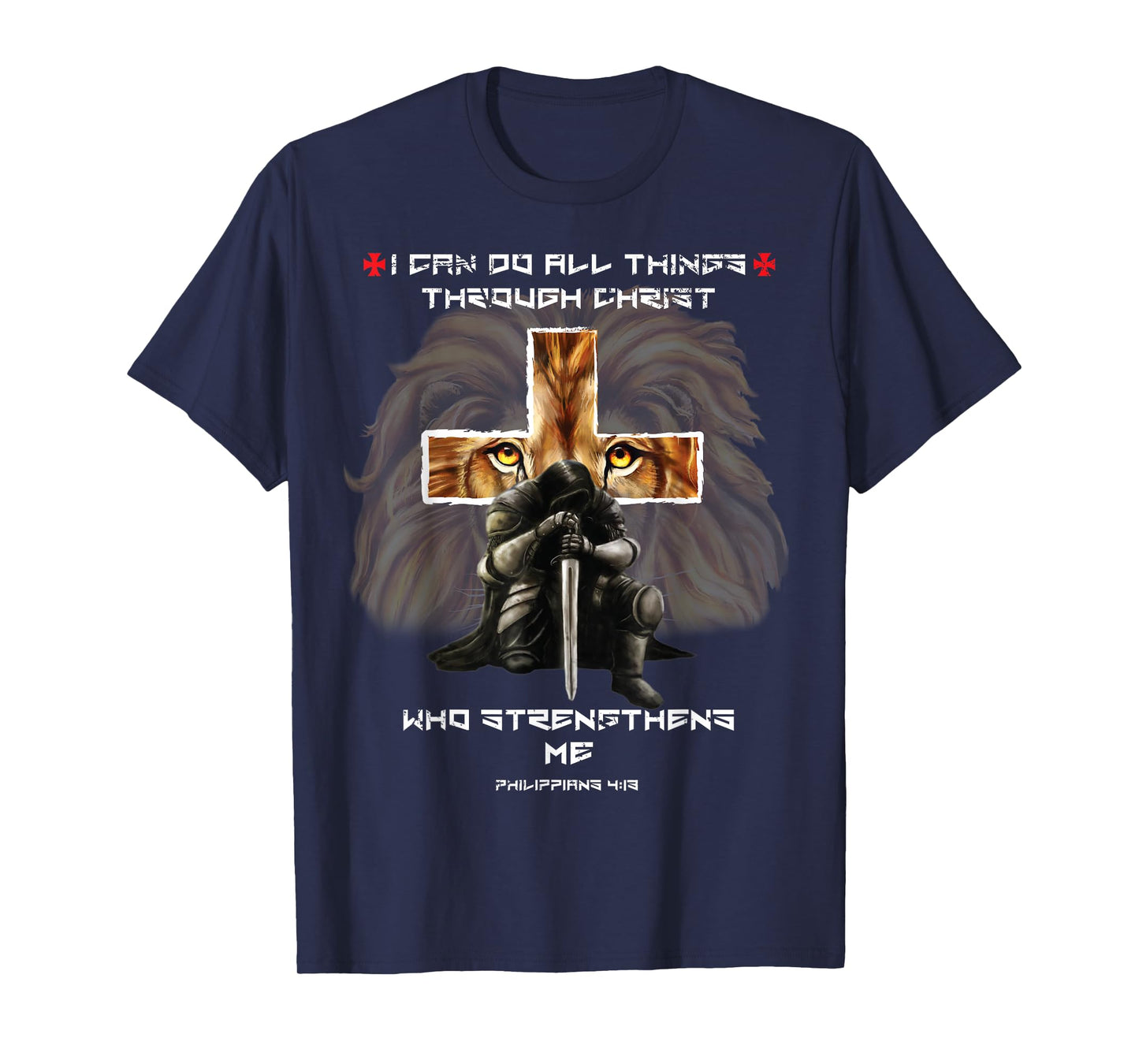 Philippians 4:13 Christian Verse Gift Lion Cross Men Husband T-Shirt