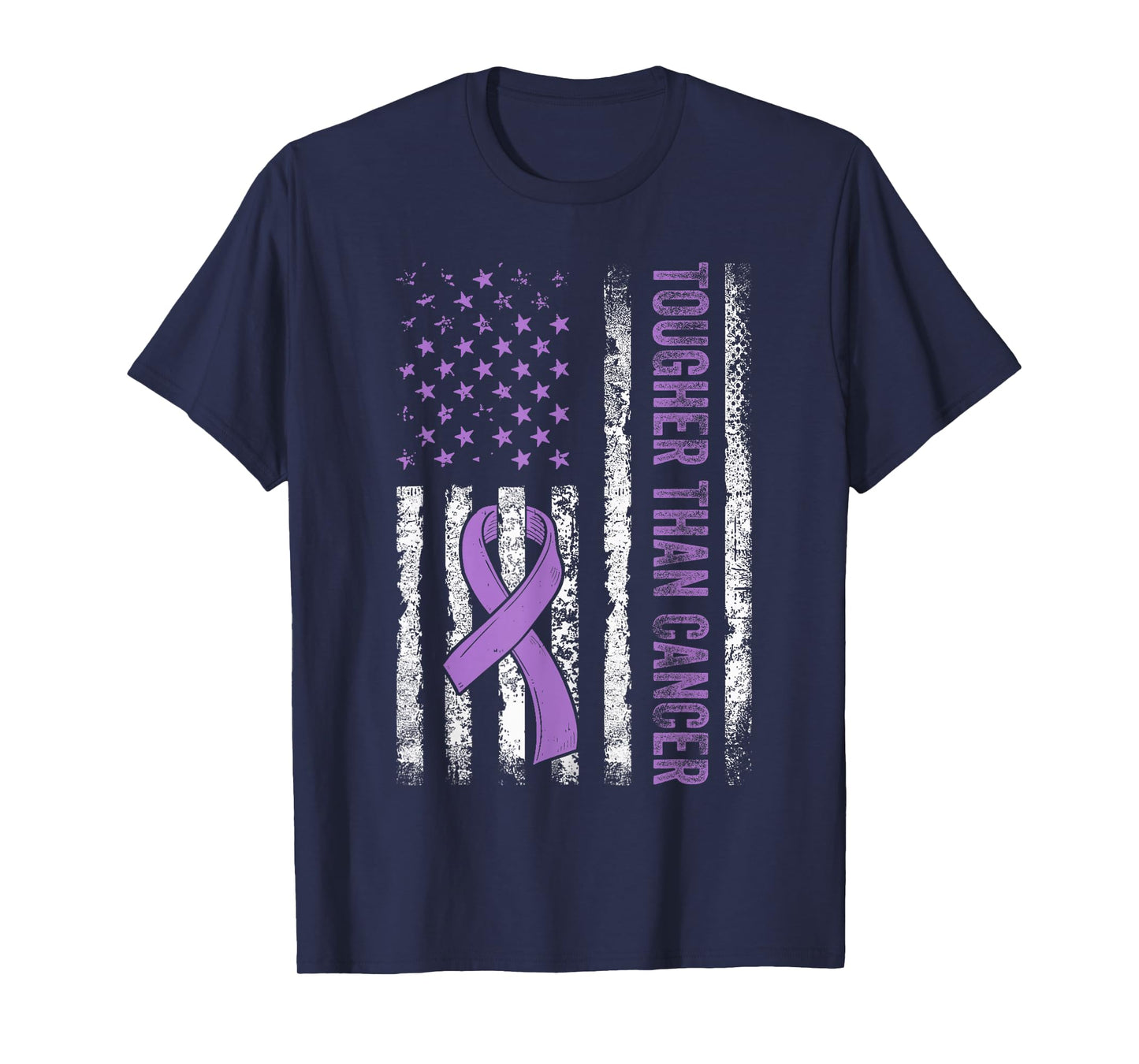 Tougher Than Cancer Pancreatic Awareness Us Flag Purple T-Shirt