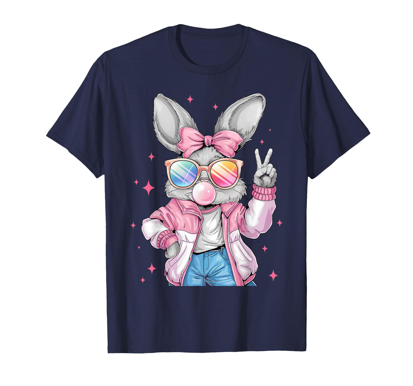 Easter Bunny Blowing Bubble Happy Easter Bunny Coquette Bow T-Shirt