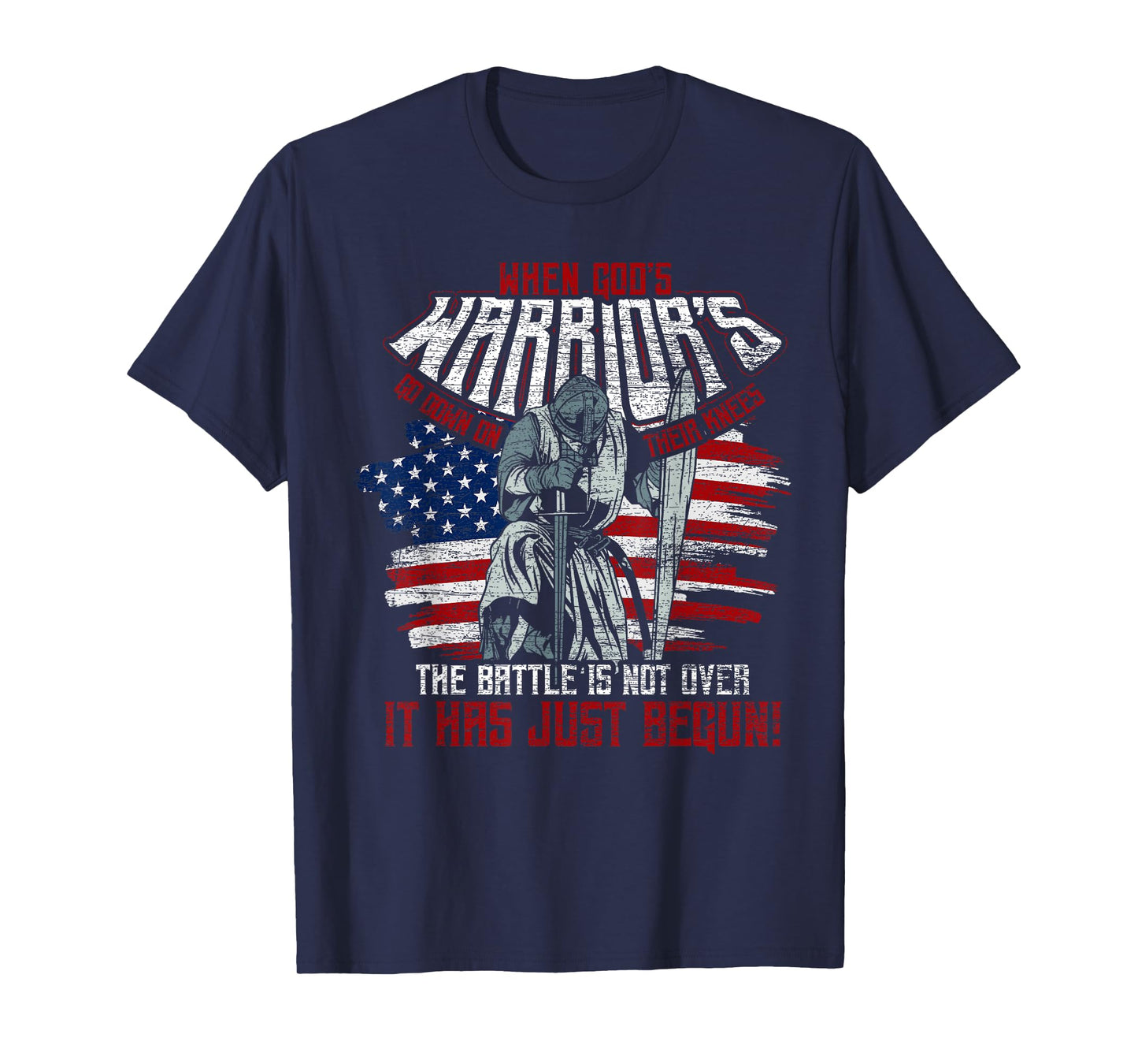 USA Flag When Gods Warriors Go Down On Their Knees Jesus T-Shirt for Women Kids Men