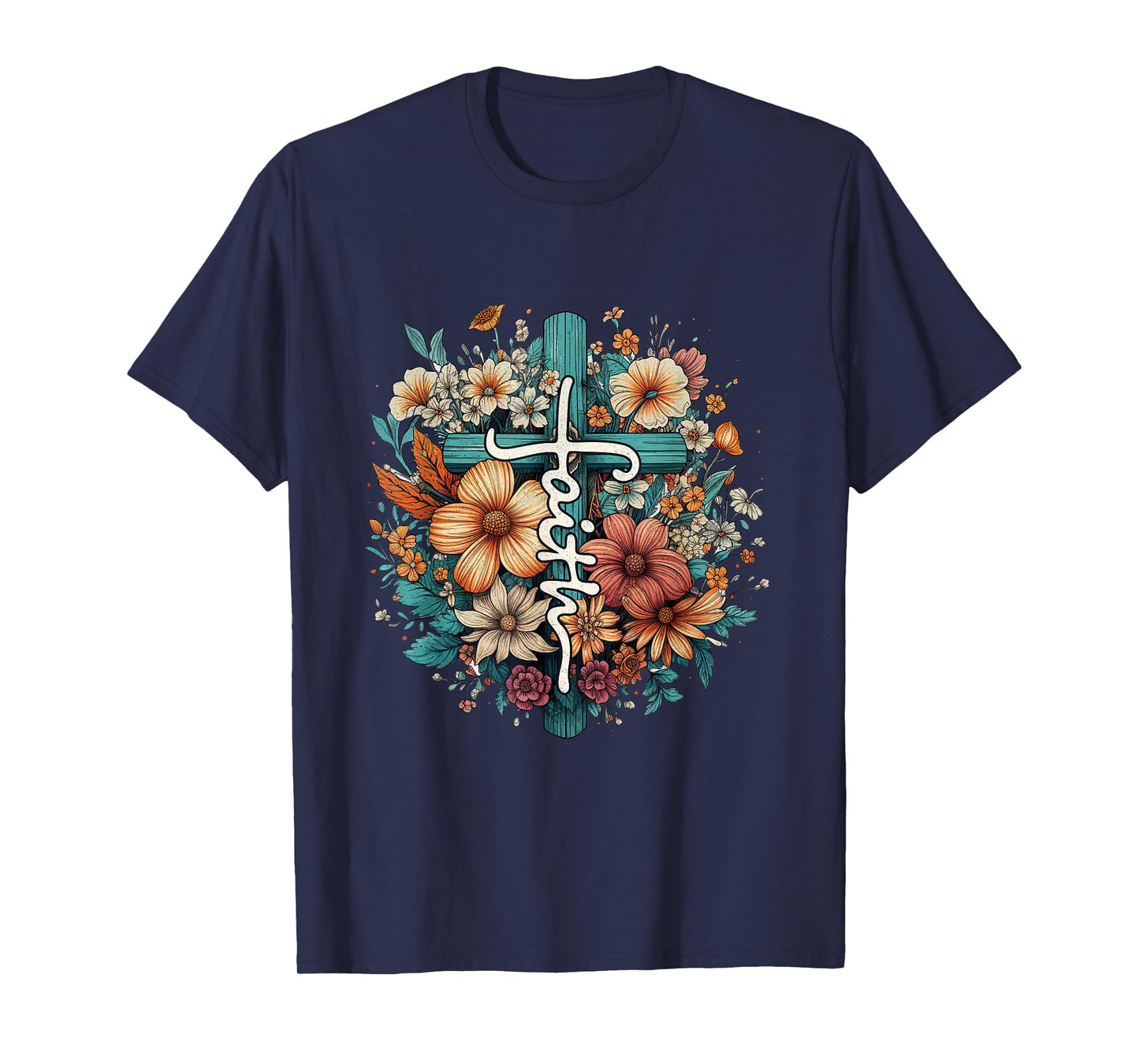 Christian Faith Cross Flowers for Jesus and God T-Shirt