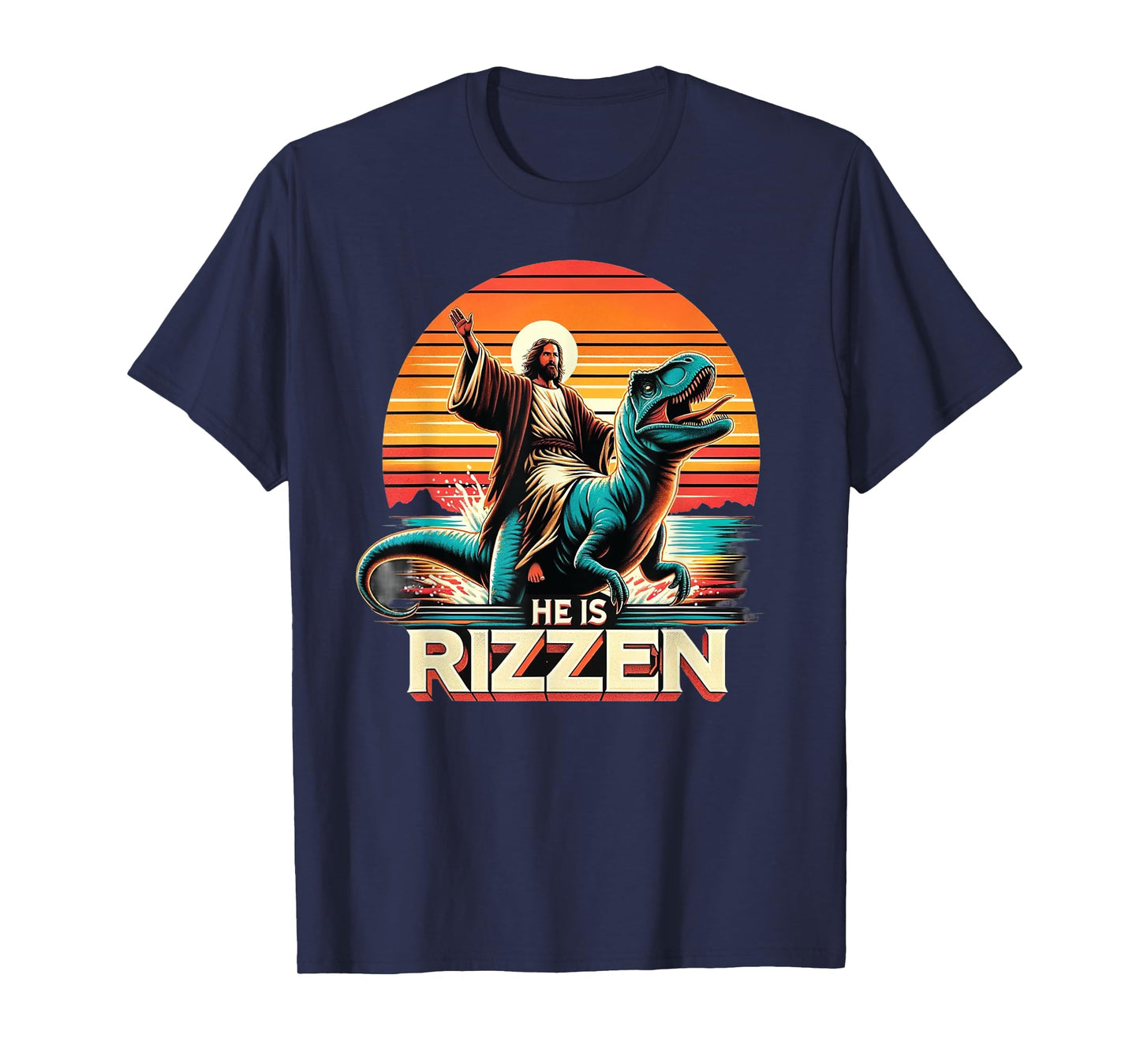 He Is Rizzen Jesus Retro Christian Dinosaur T-Shirt