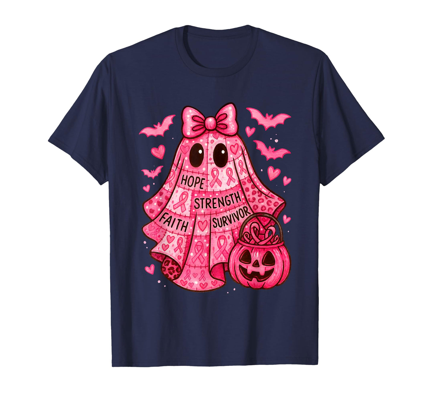 Faith Hope Strength Survivor Ghost Breast Cancer Awareness T-Shirt