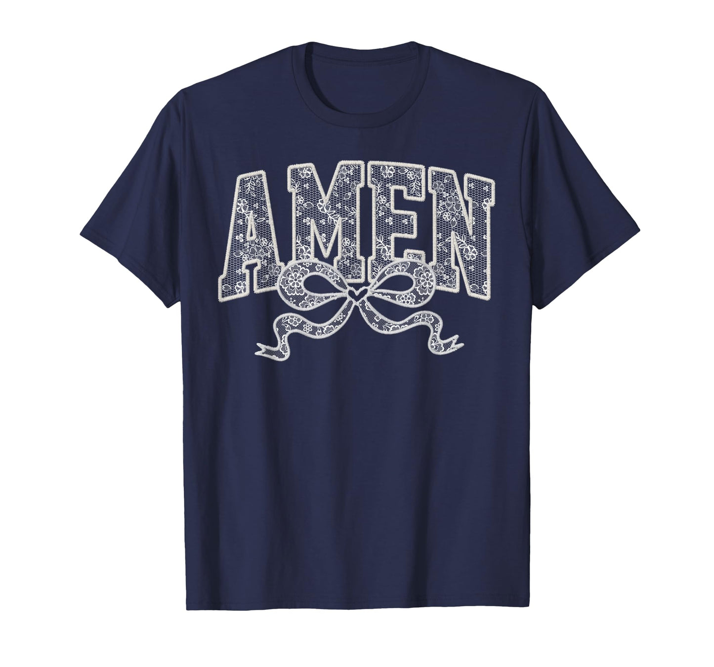 Amen Lace Bow Vintage Jesus Bible Verse Christian Religious T-Shirt