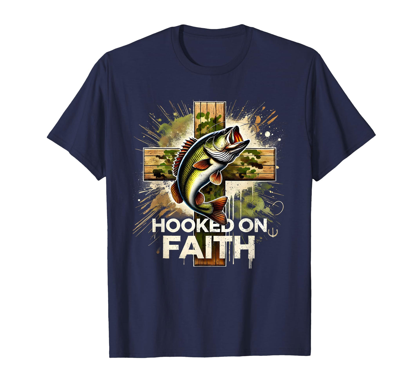 Hooked On Faith Christian Jesus Cross Fishing Squad T-Shirt