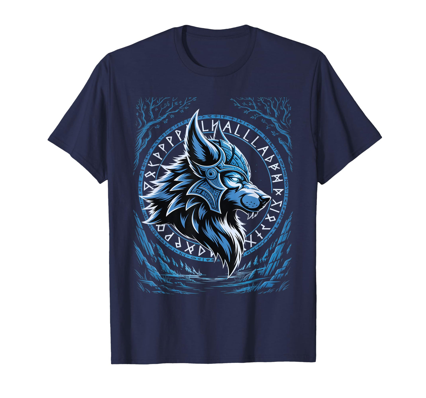 Valhalla Wolf Mask Odin Runes Norse Compass Viking T-Shirt