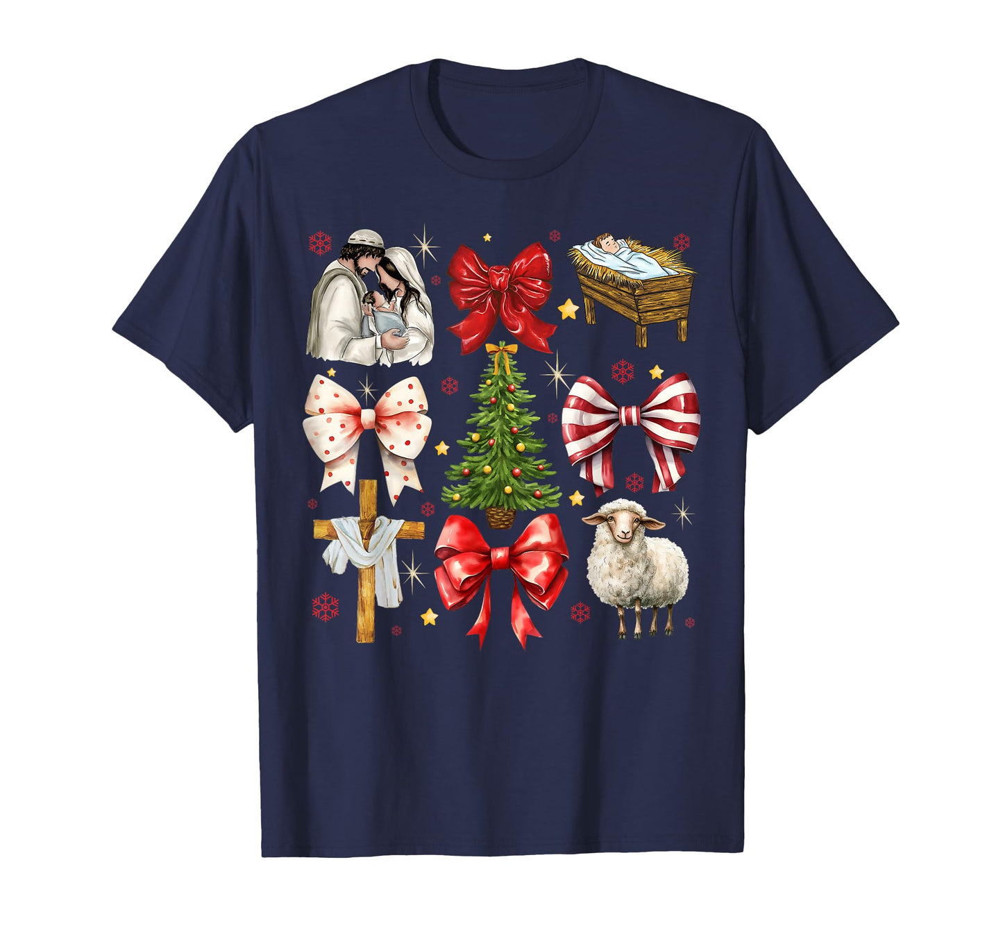 Christmas Nativity Scene Coquette Bow Baby Jesus Xmas Pajama T-Shirt