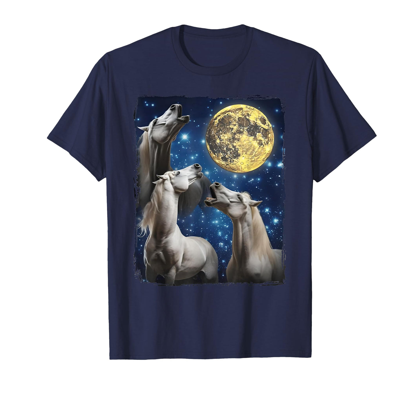 Three Horse Moon | 3 Horses Howling Funny Weird Cursed Meme T-Shirt