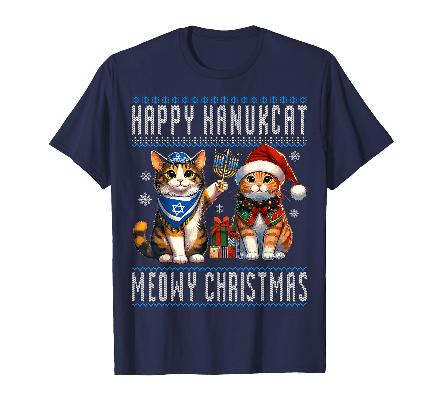 Cat Merry Christmas Happy Hanukkah Jewish Christian T-Shirt