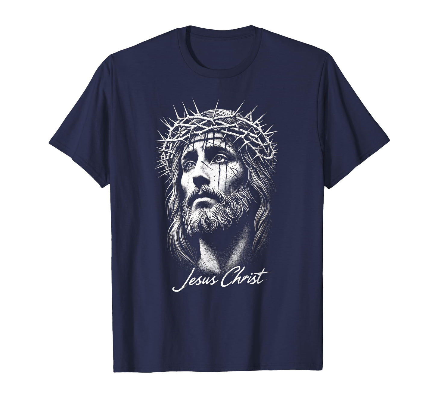 Jesus Christ in Crown of Thorns Distressed T-Shirt T-Shirt