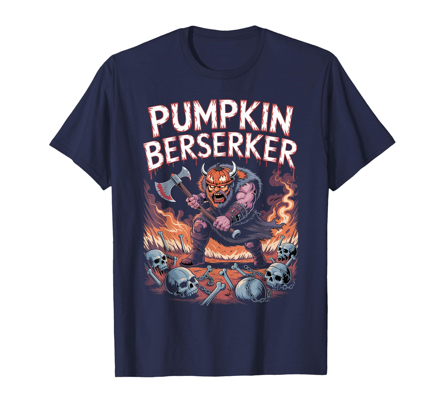 Pumpkin Head Norse Berserker - Viking Warrior Halloween T-Shirt