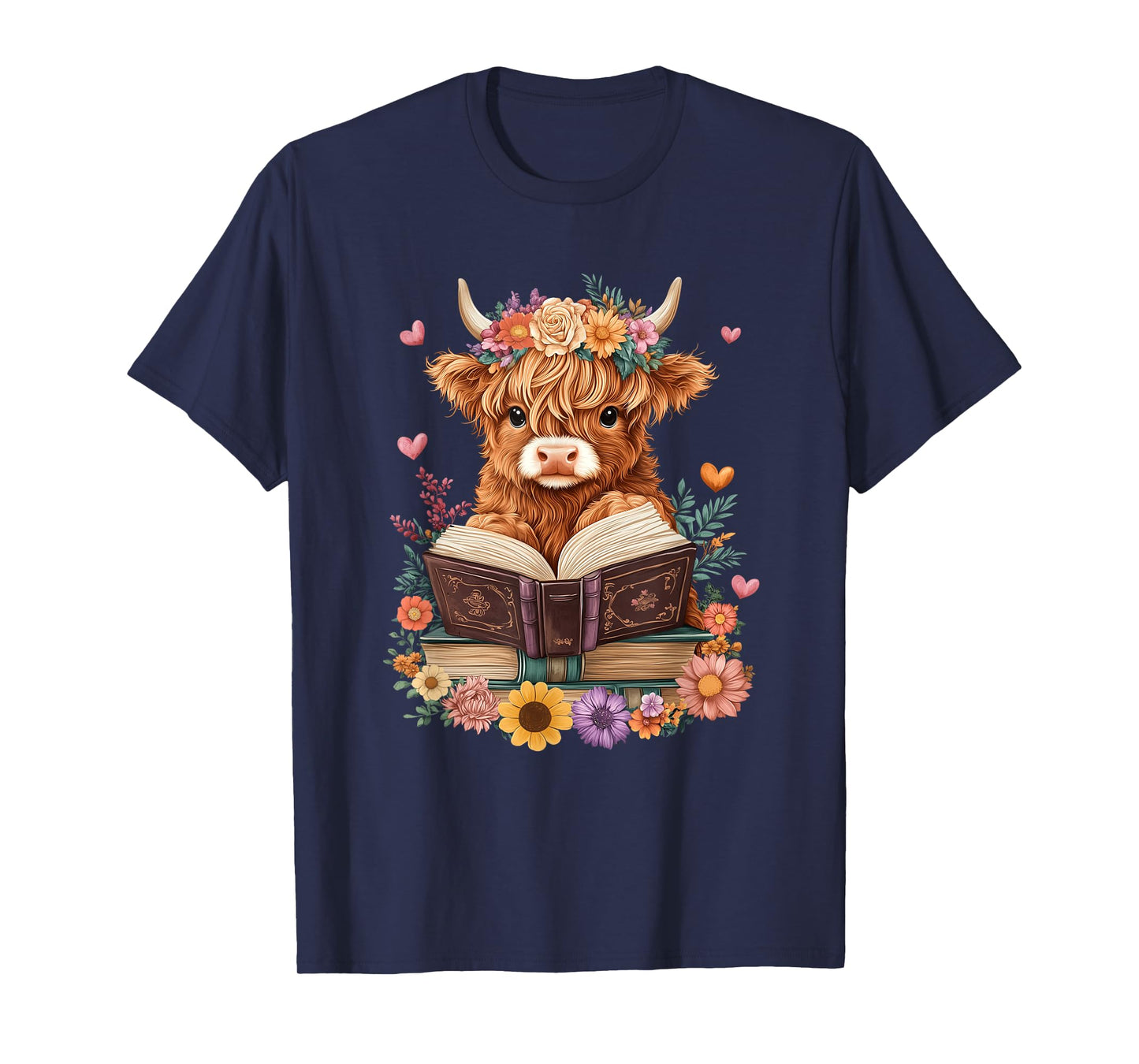 Cute Baby Highland Cow Reading Book Lover Bookworm Girls T-Shirt