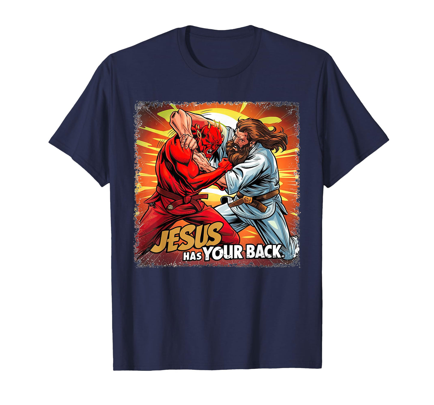 Jesus Has Your Back Jiu Jitsu Retro Christian Men Women Kids T-Shirt