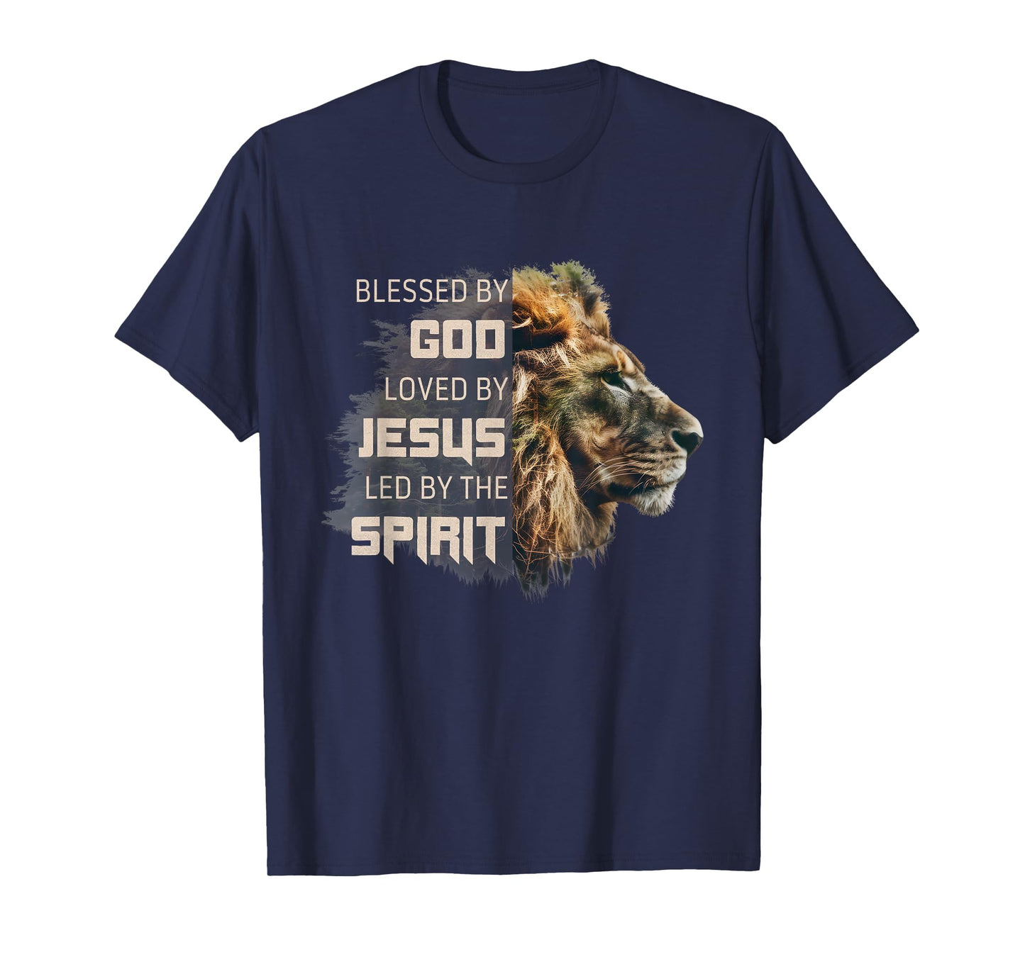Blessed by God Loved by Jesus Religious Faith Christian Lion T-Shirt