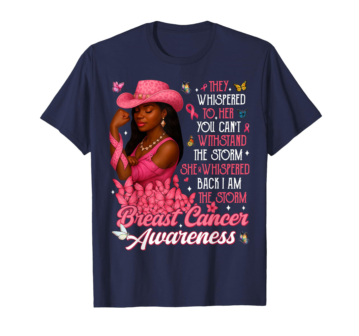 HUGvyn Breast Cancer: Black Cowgirl I Am The Storm Survivor T-Shirt