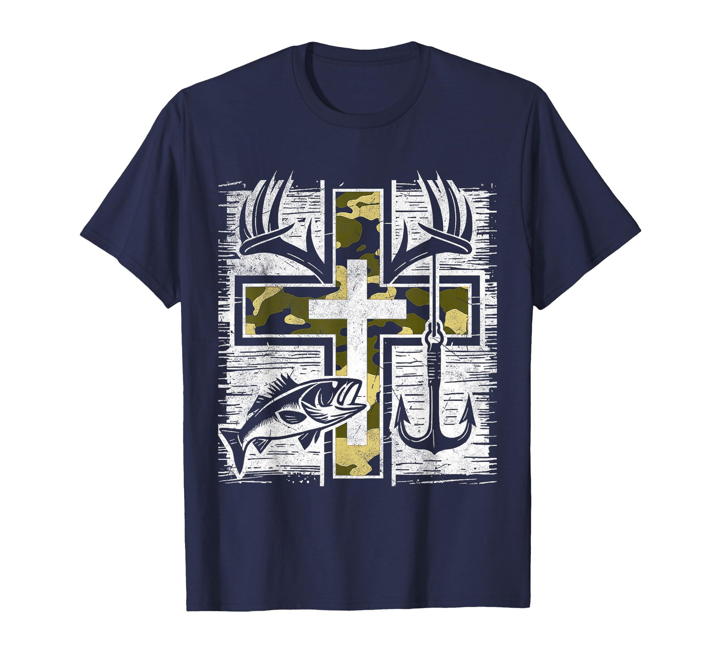 Faith Fishing Hunting Camo Cross Bass Hook Christian Gifts T-Shirt
