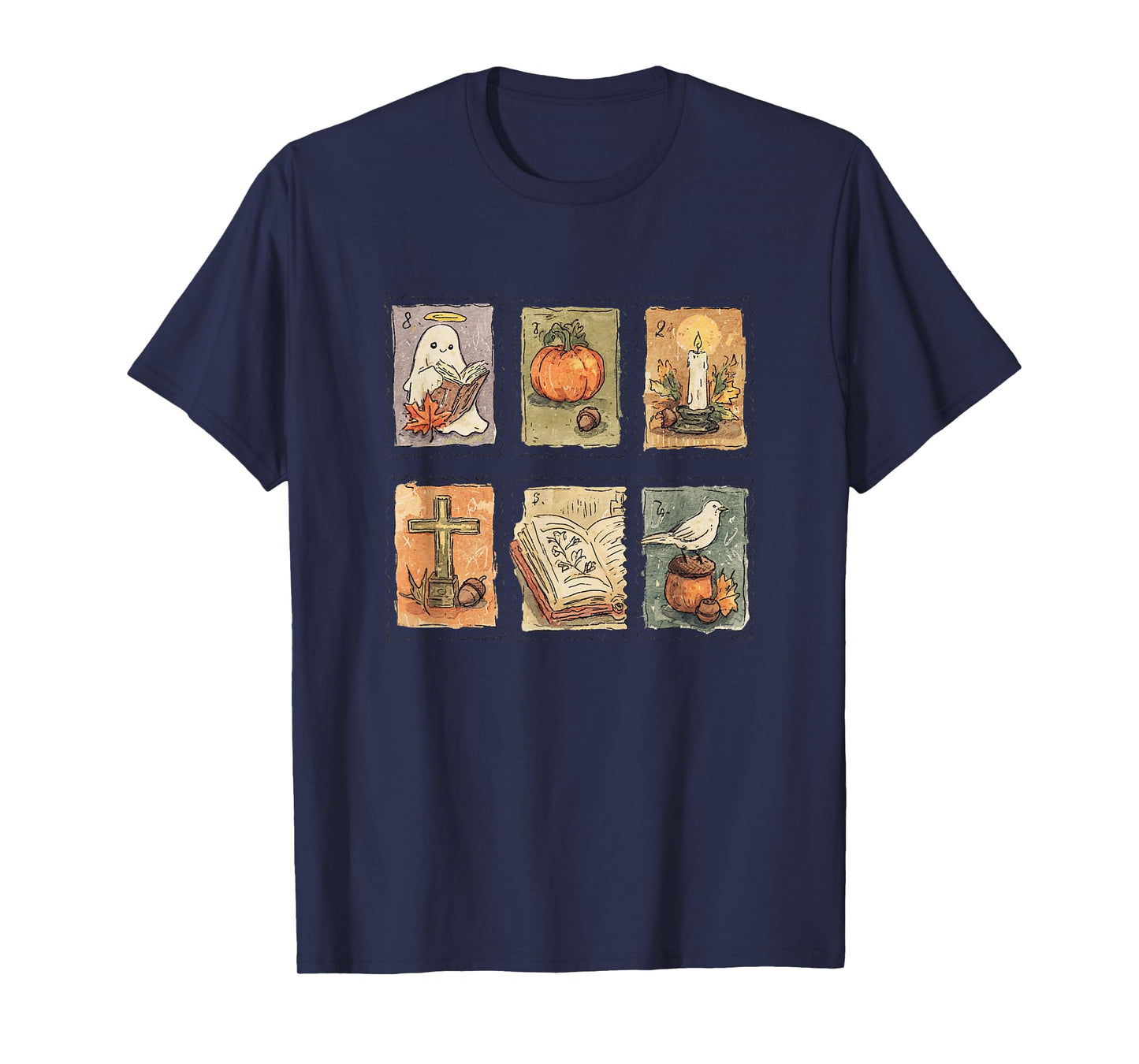 Christian Halloween Retro Stamps Faith Themed Vintage Fall T-Shirt