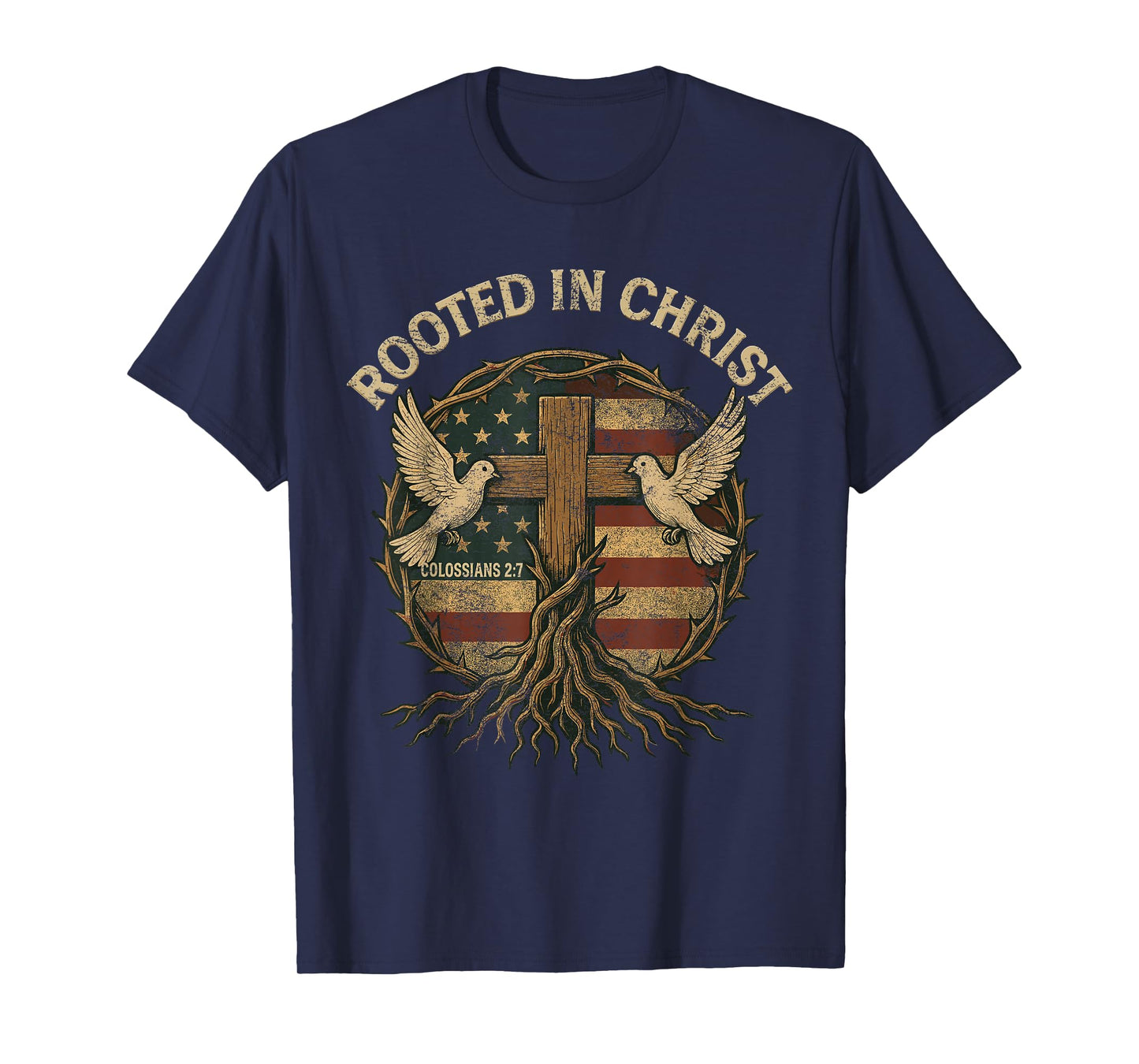 Rooted in Christ Retro Christian Cross Vintage Roots Faith T-Shirt