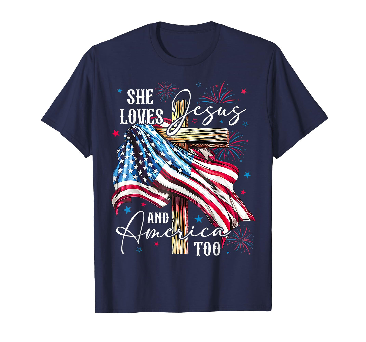 She loves Jesus and America too American Patriotic USA Flag T-Shirt