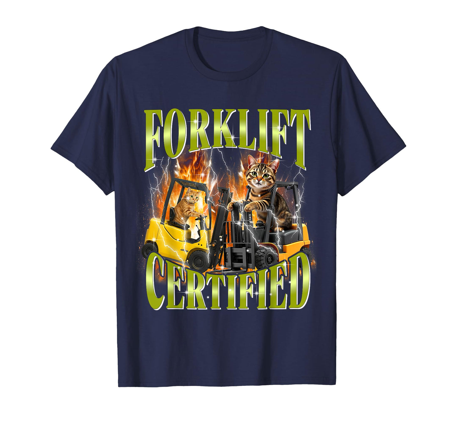 Forklift Certified 90s Graphic Cat Meme Forklift Cat Driver Men Women T-Shirt