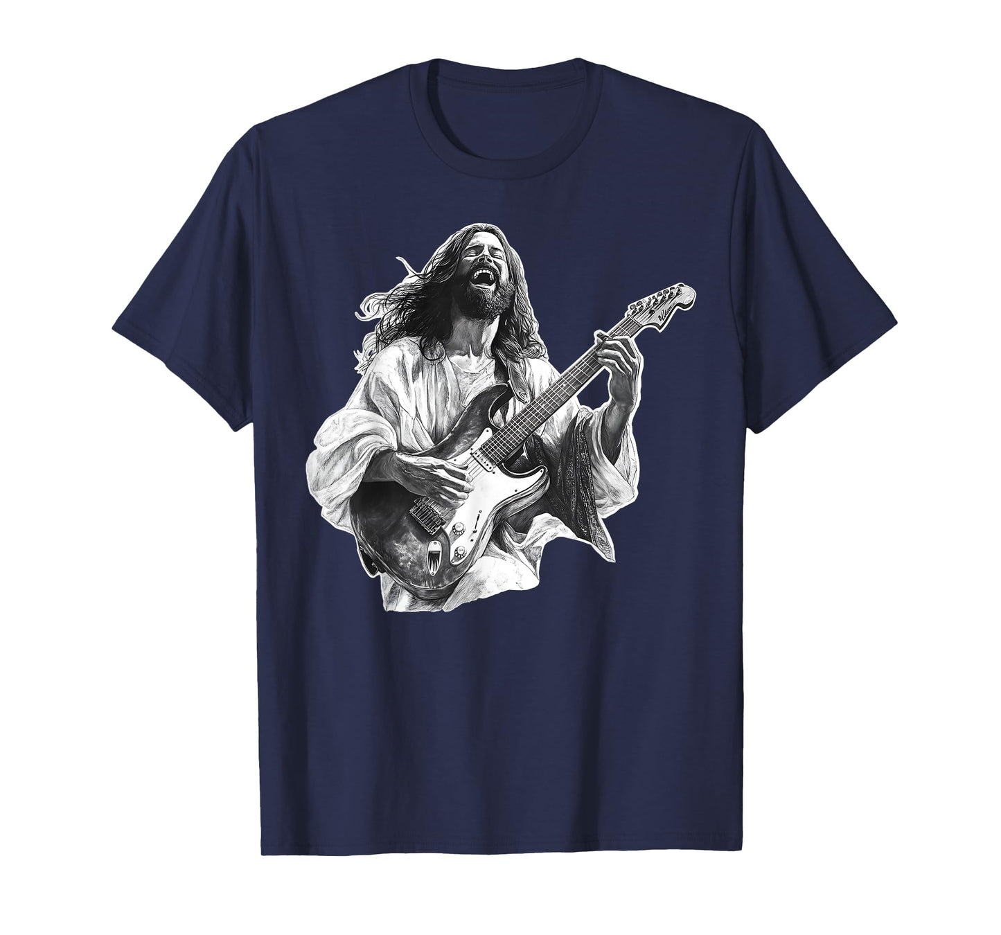 Jesus the Solid Rock Playing Electric Guitar and Laughing T-Shirt