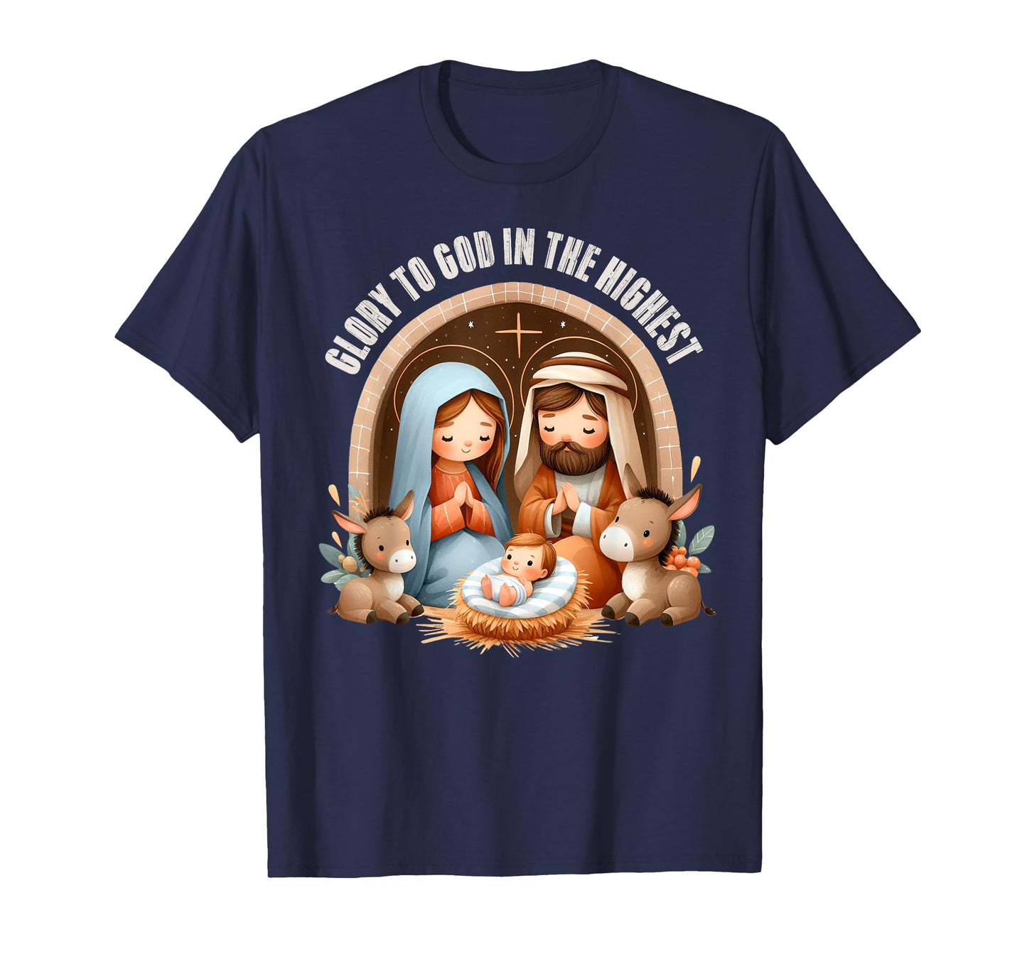 Nativity Scene Glory to God in the Highest Boho Christmas T-Shirt