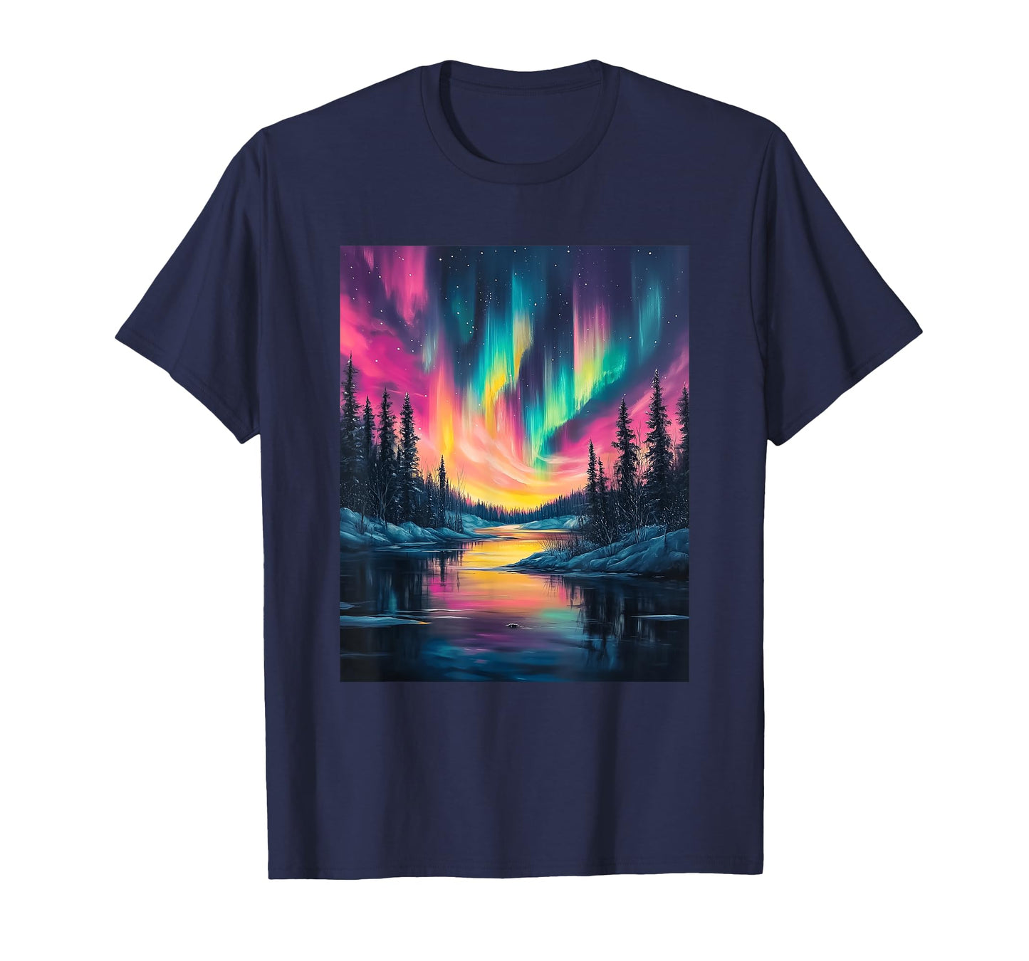 Alaska Landscape Aurora Borealis Northern Lights Vacation T-Shirt